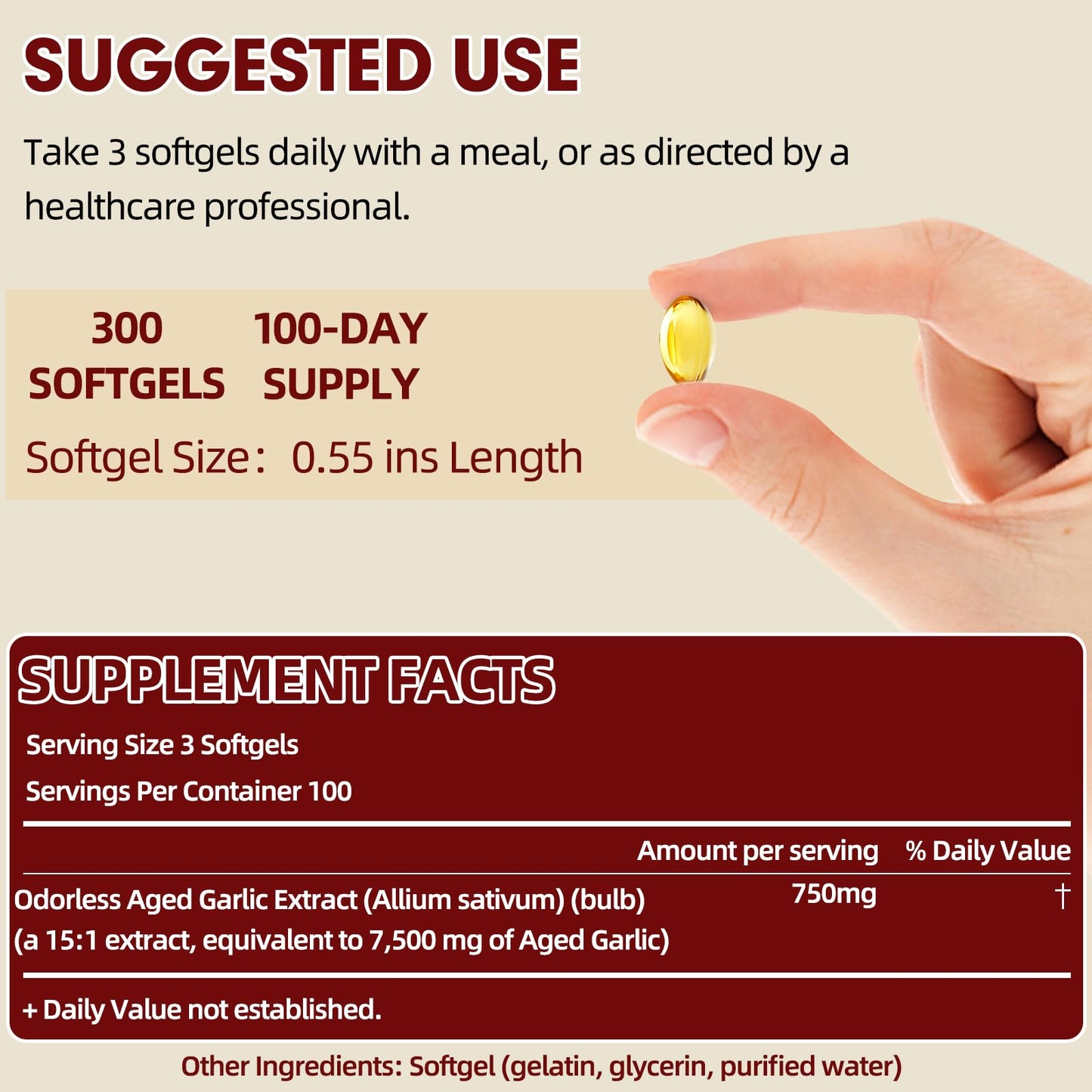 VitaCoeur Odorless High Strength Aged Garlic Extract Softgels 300