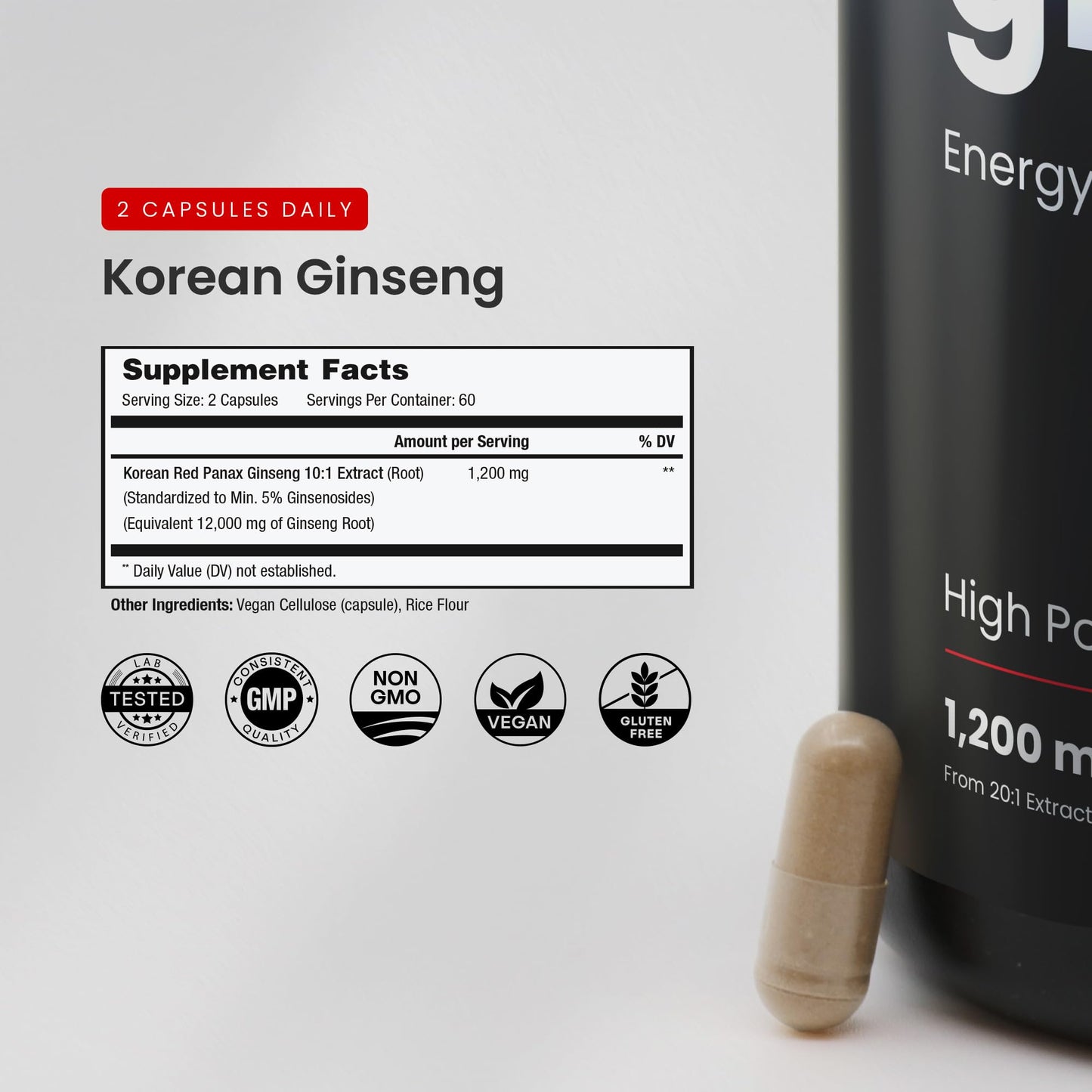 NutraChamps Korean Red Panax Ginseng Capsules 120 Count