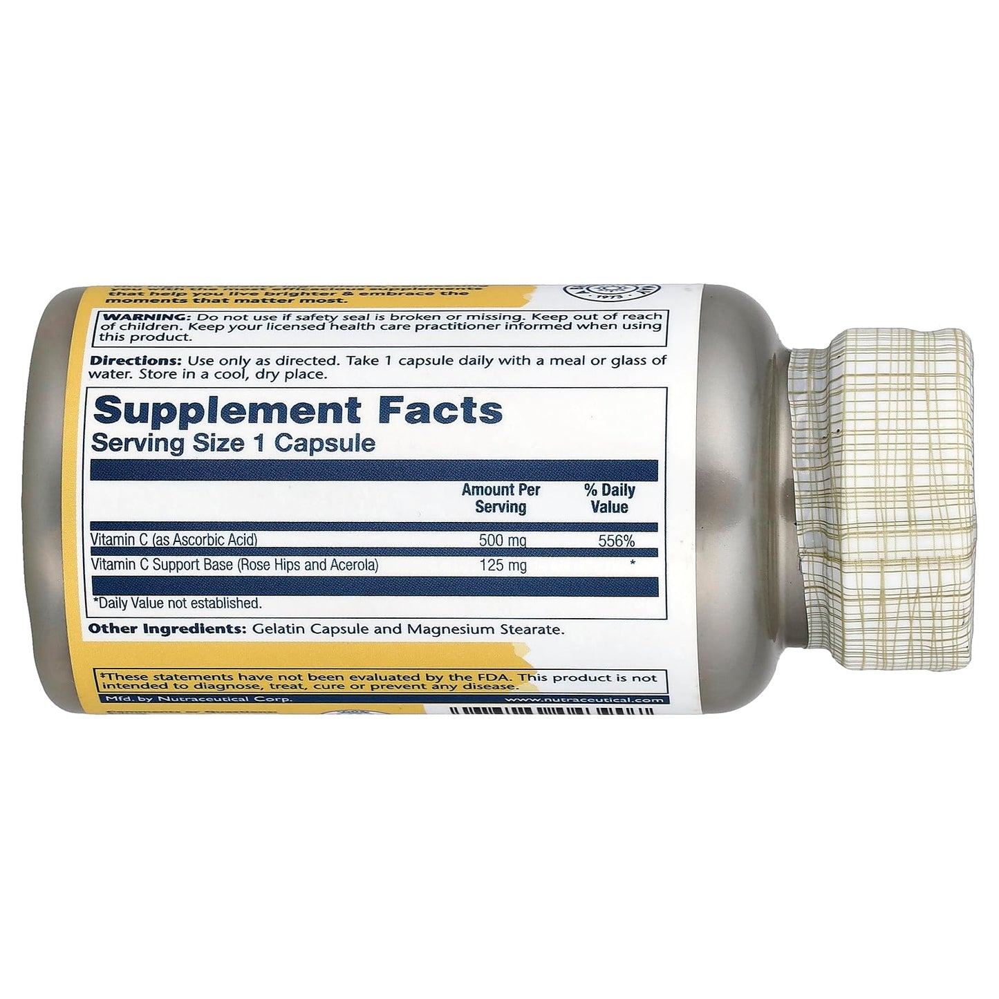 SOLARAY Vitamin C with Rose Hips & Acerola 500 mg Capsules, 100 Count