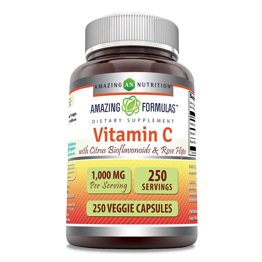 Amazing Nutrition Vitamin C with Rose Hips & Citrus Bioflavonoids, 1000 mg per Serving, 250 Veggie Capsules