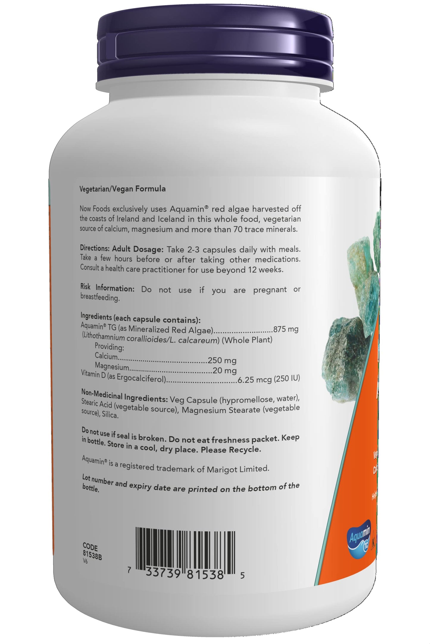 NOW Foods Red Mineral Algae Plus Vitamin D-2 Vegetarian Calcium Joint Health, 180 Capsules