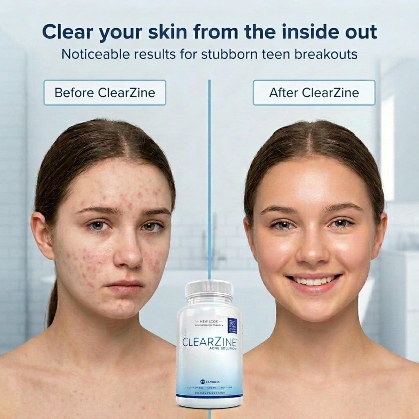 ClearZine Acne Pills for Teens, Adults with Hormonal & Cystic Acne 90 Capsules