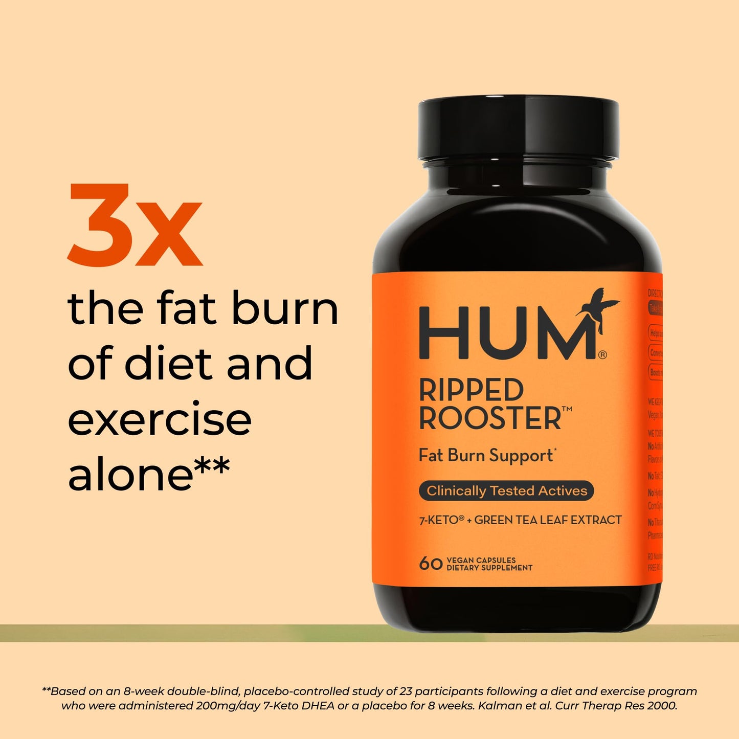 HUM Ripped Rooster Natural Green Tea Extract Capsules with Chromium, 7 Keto DHEA, Gluten Free Vegan Green Tea Supplement, 60 Capsules