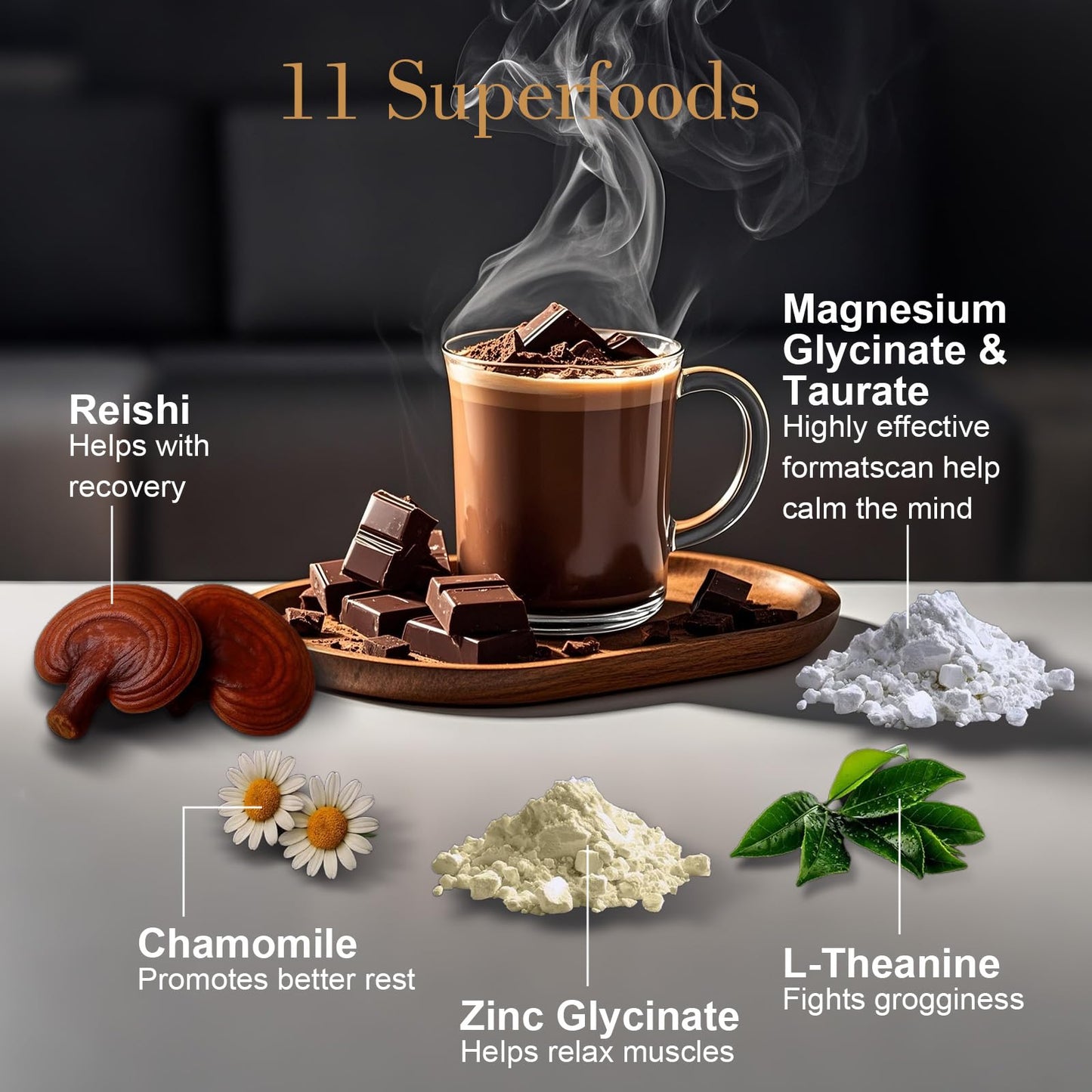 Dream Cocoa Magnesium Hot Cocoa Powder, 7.4 oz, Melatonin-Free Sleep Support with Reishi Mushroom, L-Theanine & Zinc Glycinate