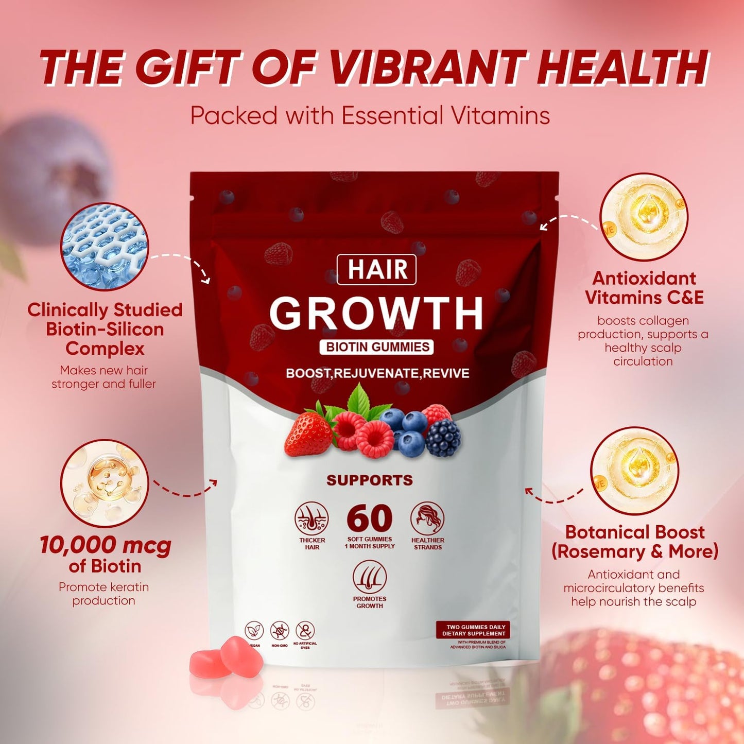 Shwfhi Hair Growth Biotin Gummies 60 Count