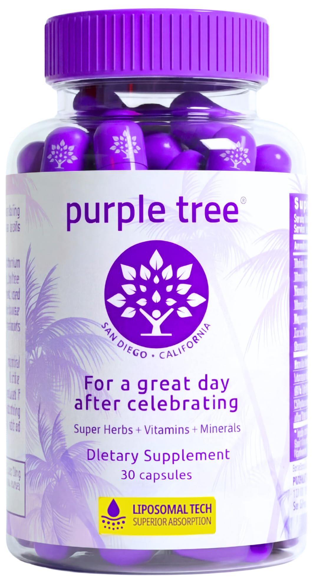 Purple Tree Post-Celebration Wellness Supplement for Liver Support & Hydration Capsule, 30 Count