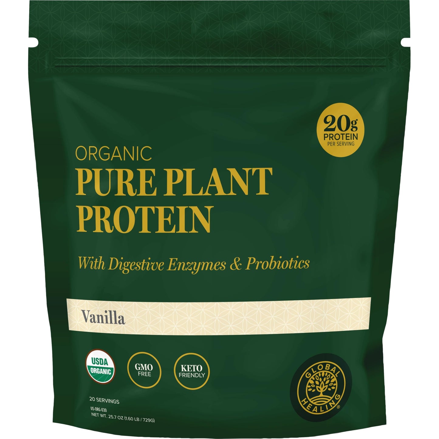 Global Healing Center Organic Plant Vanilla Protein Powder, 1.66 Pound
