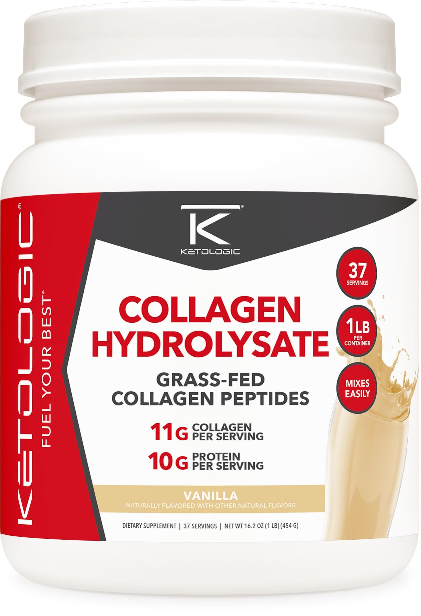 Ketologic Grass Fed Collagen Hydrolysate Powder (Vanilla) 16.2 oz