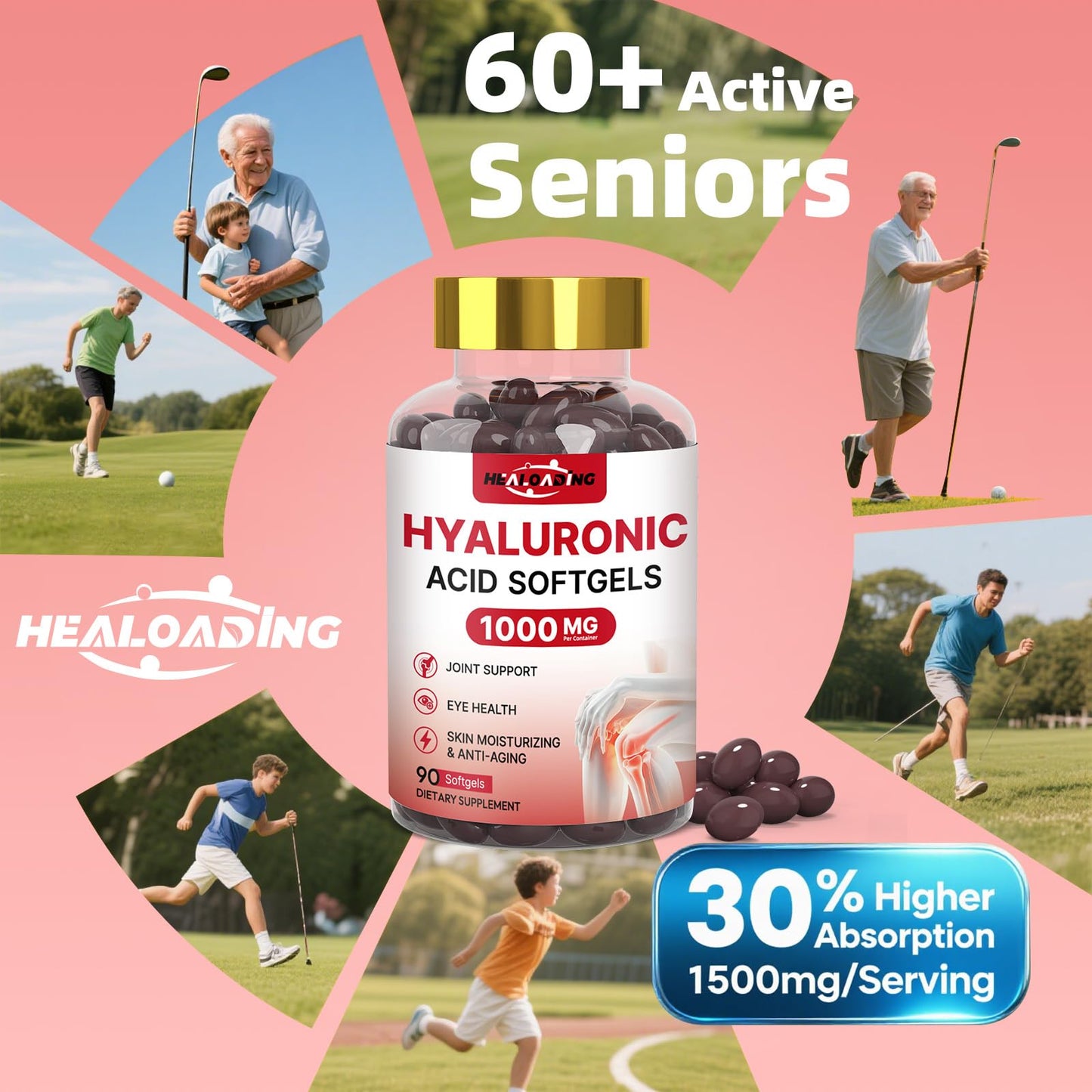 HEALOADING Hyaluronic Acid Supplements 1000mg Softgels, 90 Count