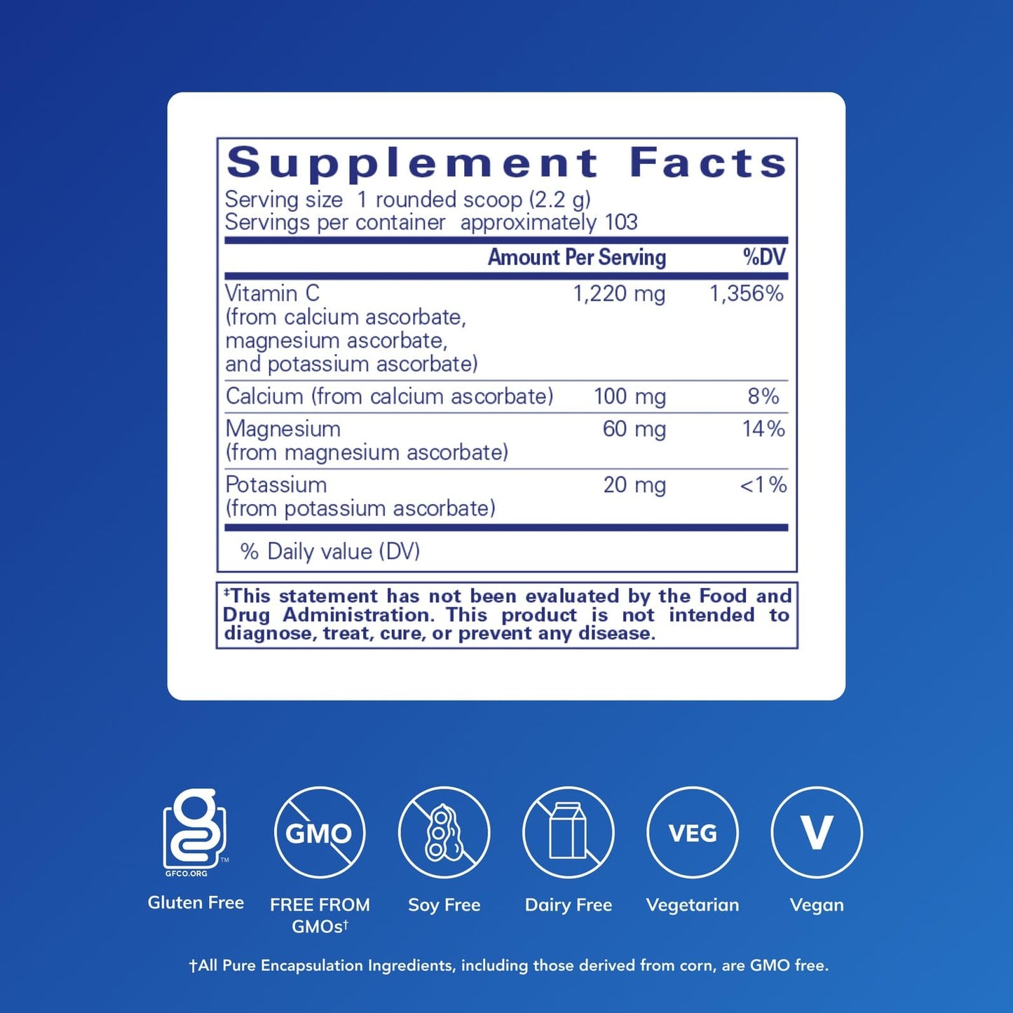 Pure Encapsulations Buffered Ascorbic Acid Powder 8 Ounces