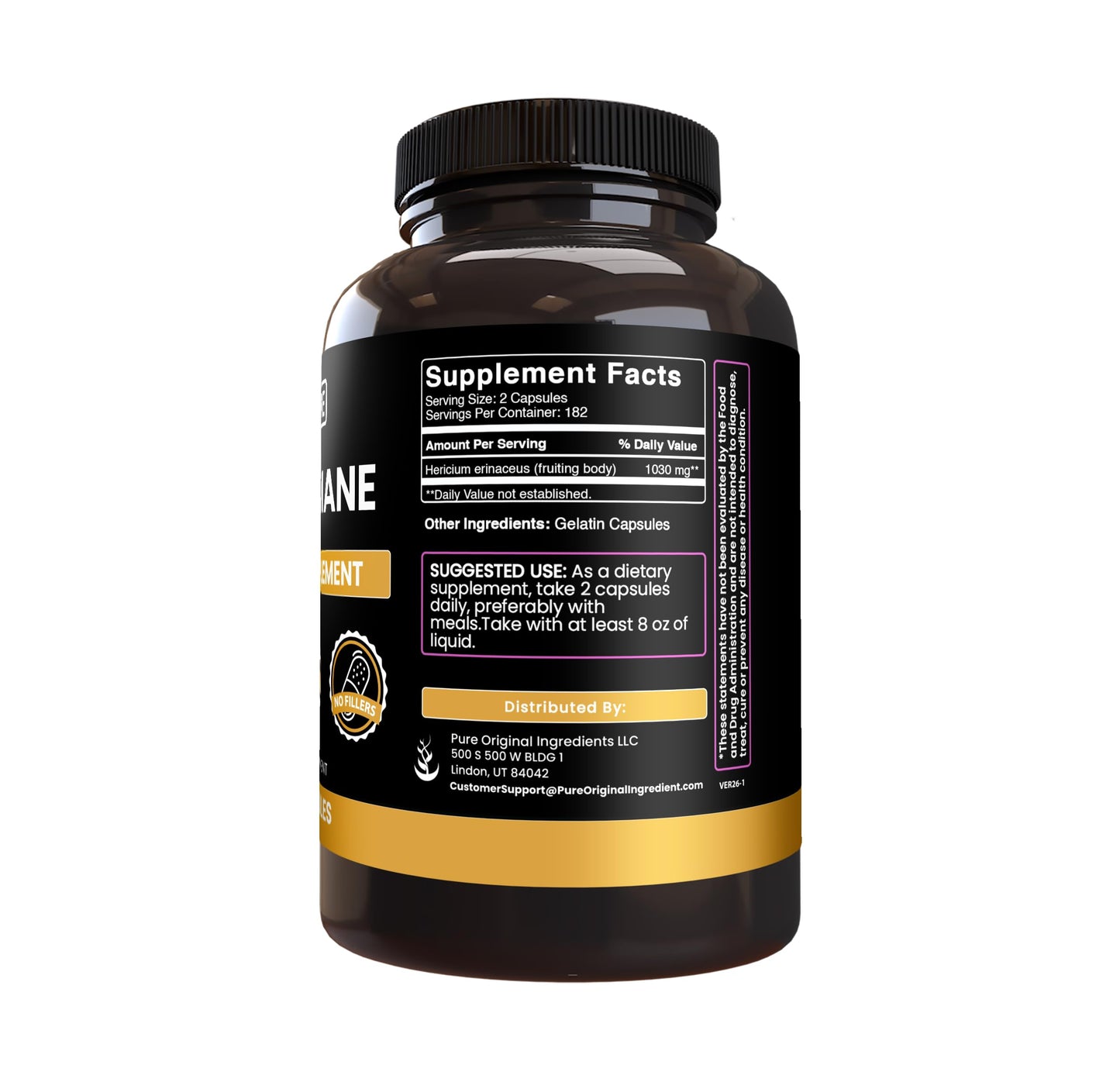 PURE ORIGINAL INGREDIENTS Lion's Mane 365 Capsules
