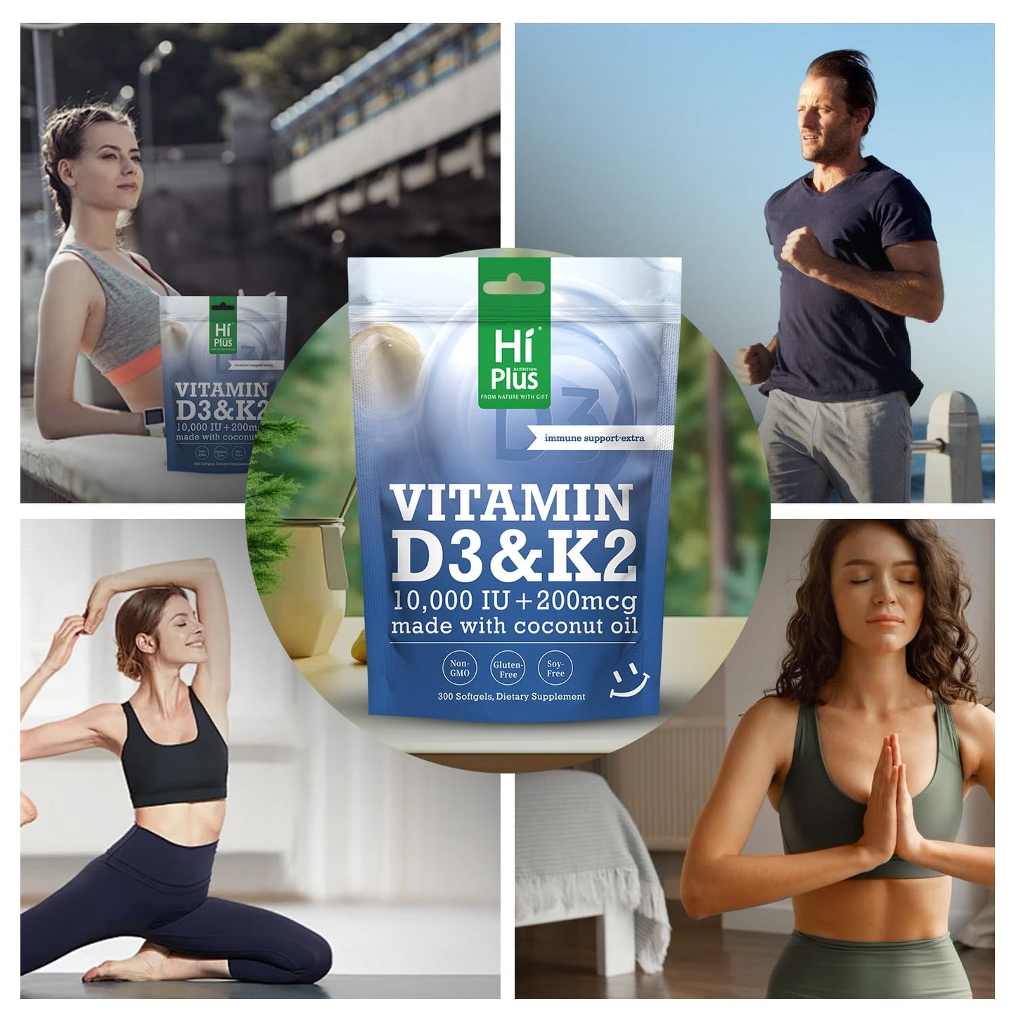 HiPlus Vitamin D3 10,000 IU + K2 200 mcg Capsule 300 Count