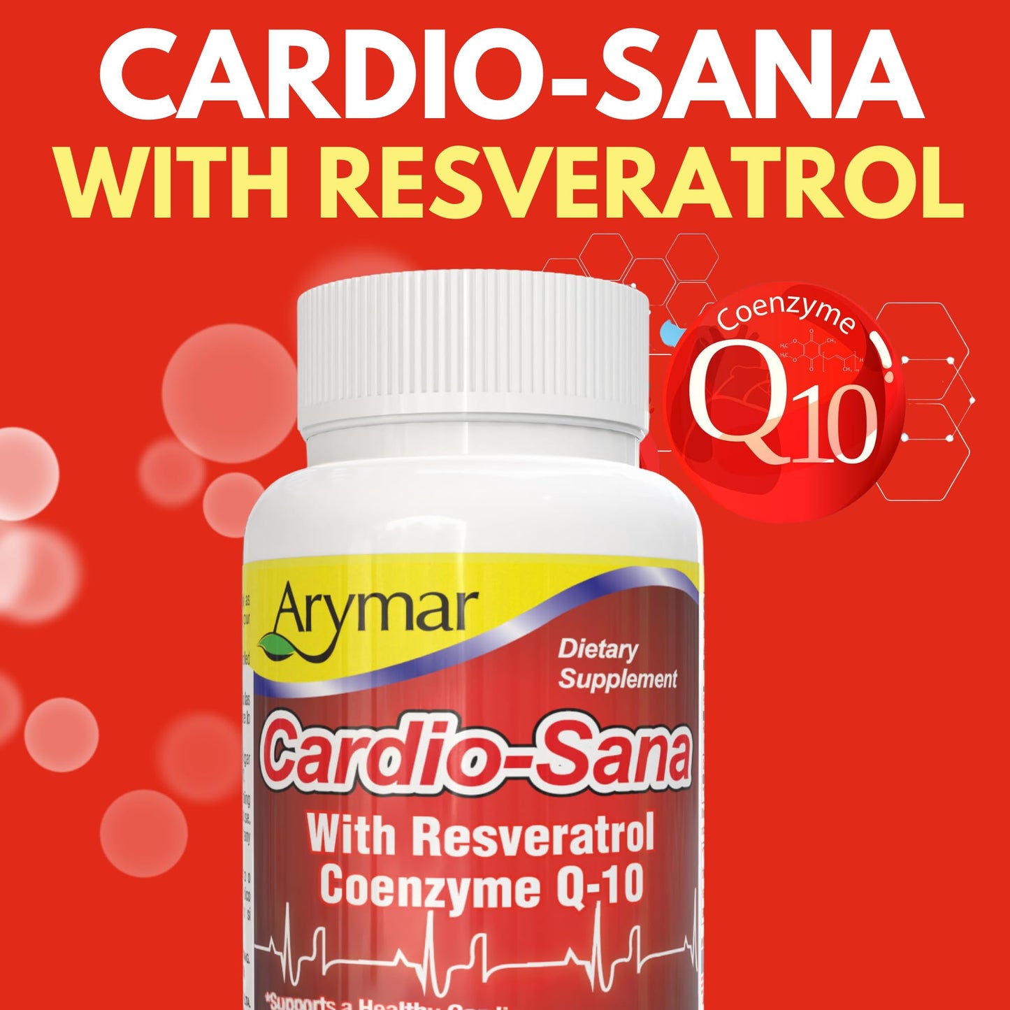 Arymar Cardio-Sana Supplement Co-Enzyme Q-10 100 mg, Resveratrol 300 mg, 60 Capsules