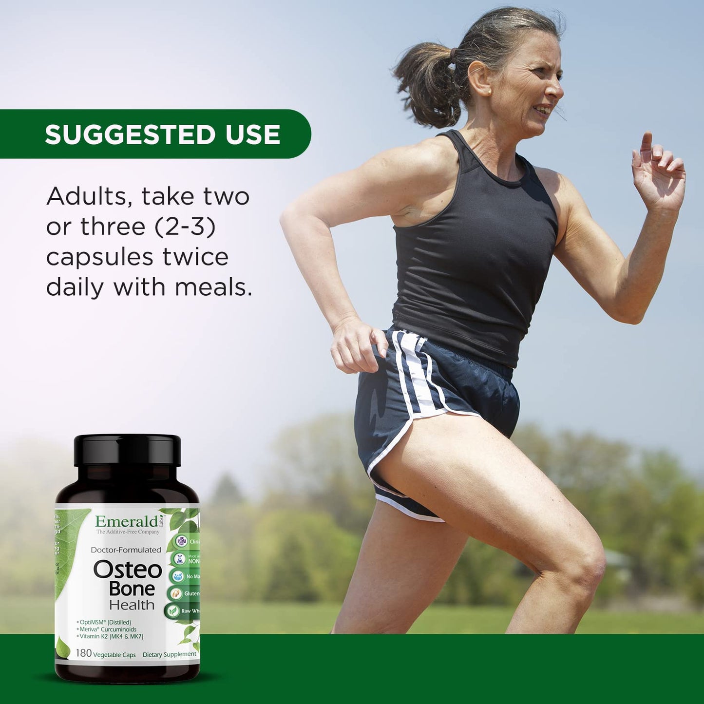Emerald Labs Osteo Bone Health Immune Support & Bone & Joint Supplement with Vitamin D3, K2, Calcium, Magnesium, OptiMSM, Meriva Phytosome, 180 Capsules