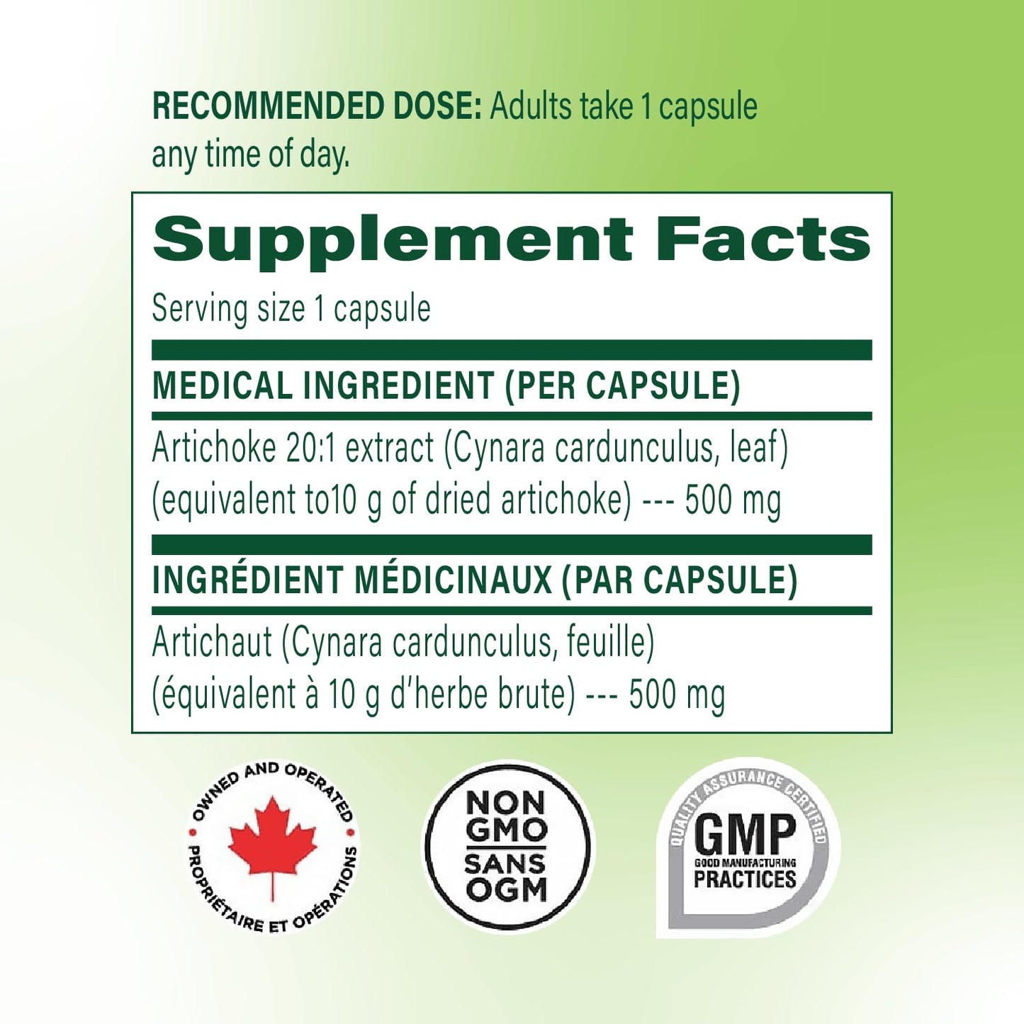CBI Natural Artichoke 20:1 Extract 500mg Capsules, 120 Count