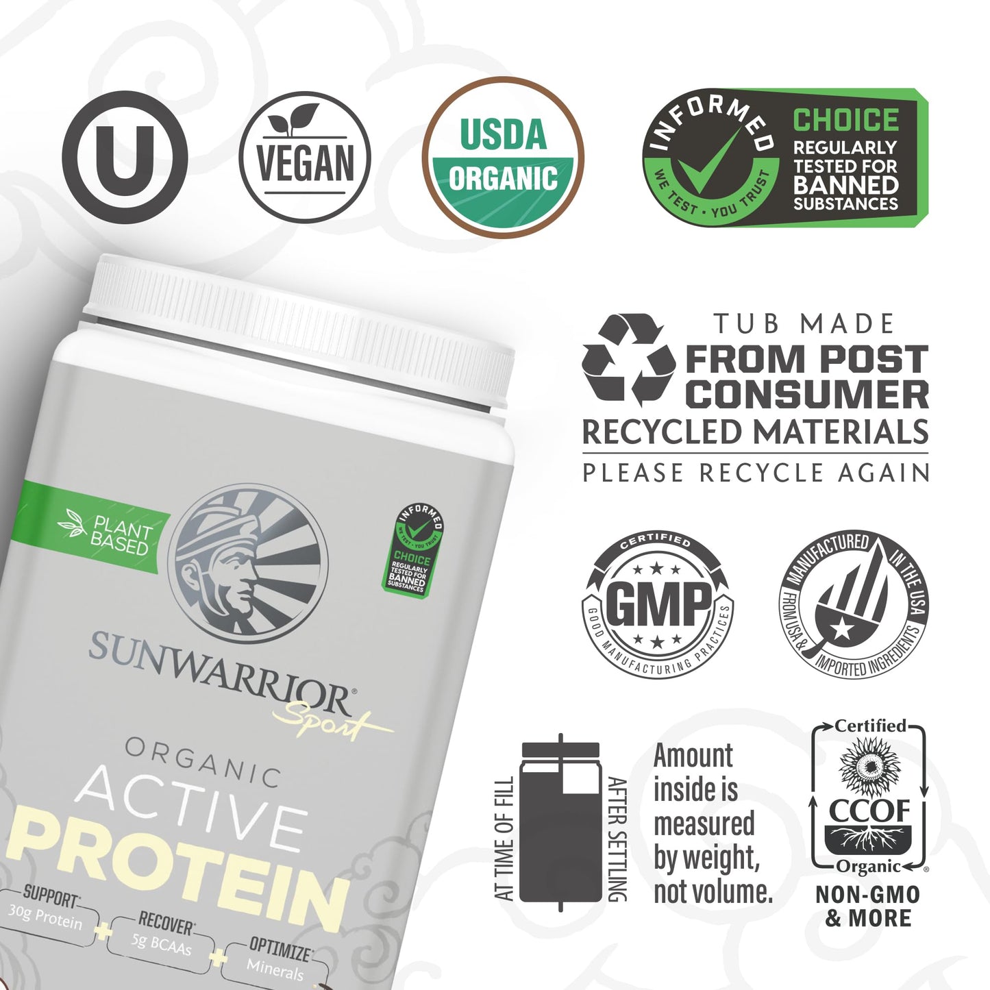 Sunwarrior Active Organic Protein Powder - Chocolate & Vanilla Variety Pack, Vegan, Non-GMO, Soy, Dairy & Gluten Free