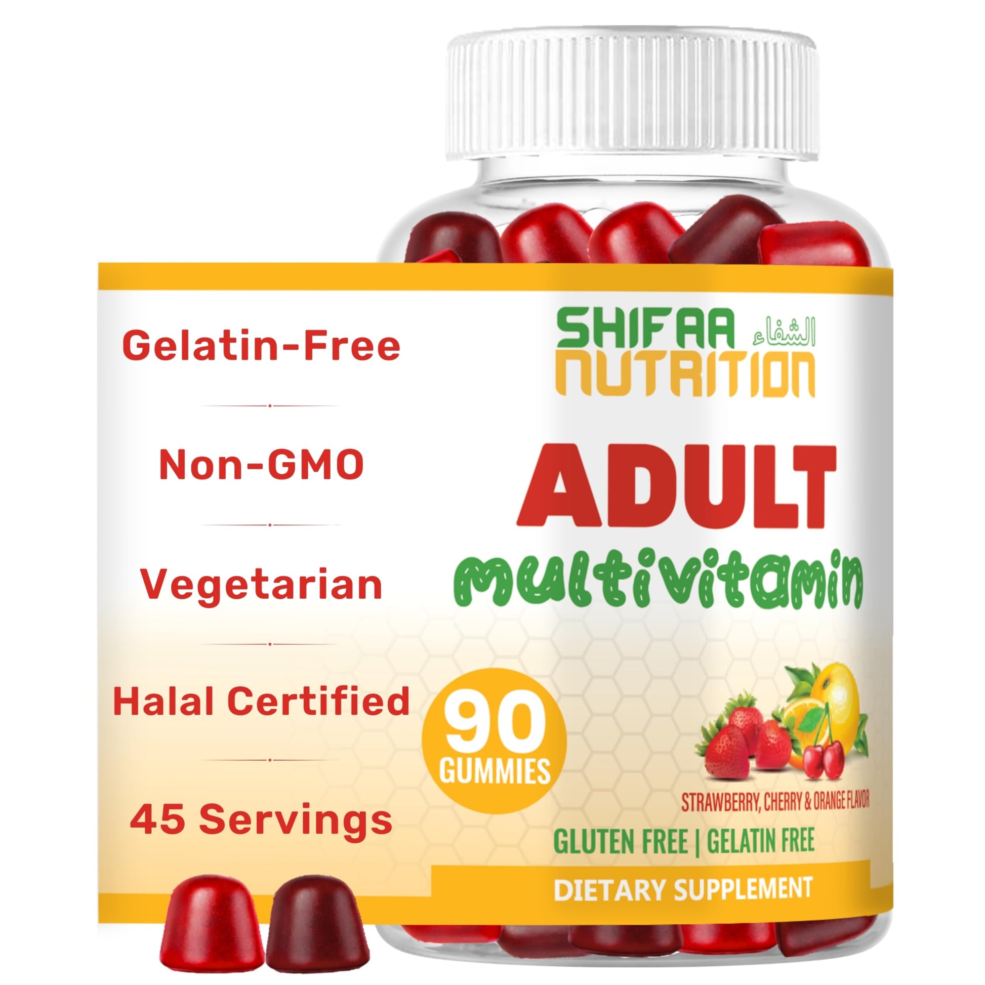 SHIFAA NUTRITION Halal & Vegetarian Multivitamin Gummies for Adults 90 Count