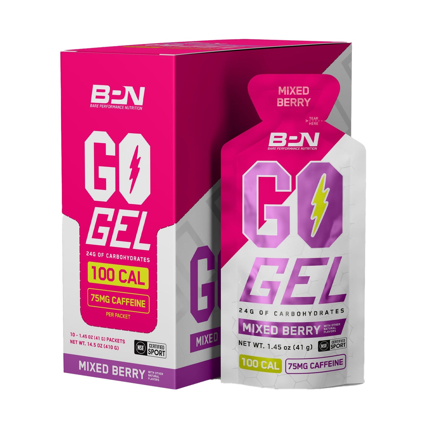 Bare Performance Nutrition BPN Go Gel Endurance – Mixed Berry Caffeinated Gel, 36.2