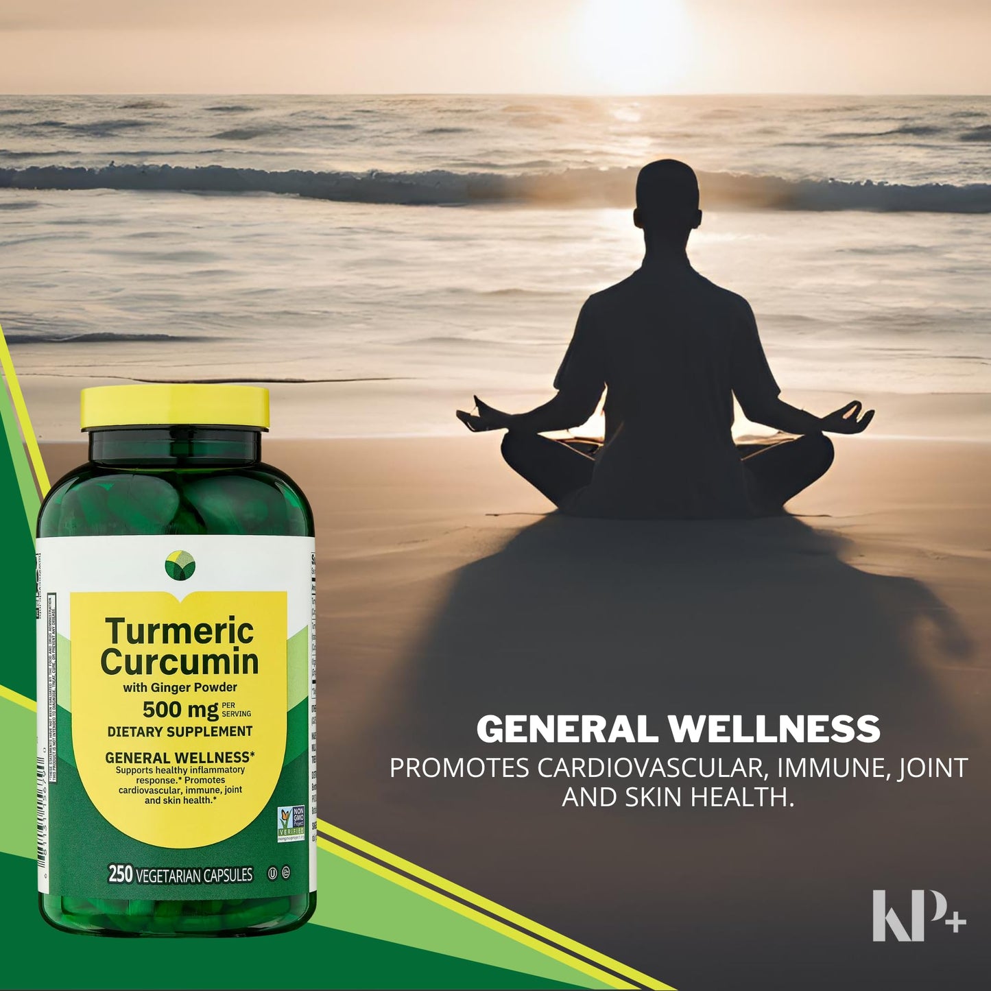 KP+ Turmeric Curcumin with Ginger Powder 500 mg Capsule, 250 Veg Capsules