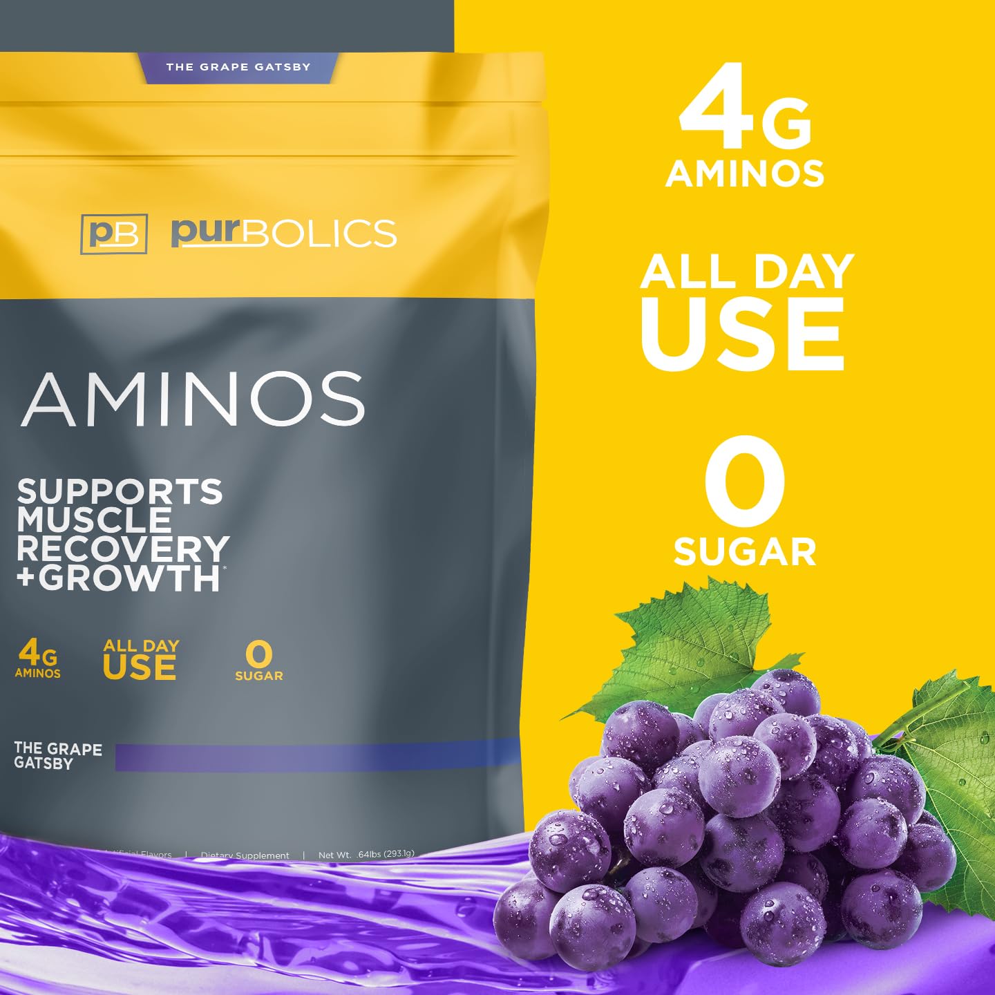 Purbolics Aminos Powder, 10 oz, 60 Servings, Grape Gatsby
