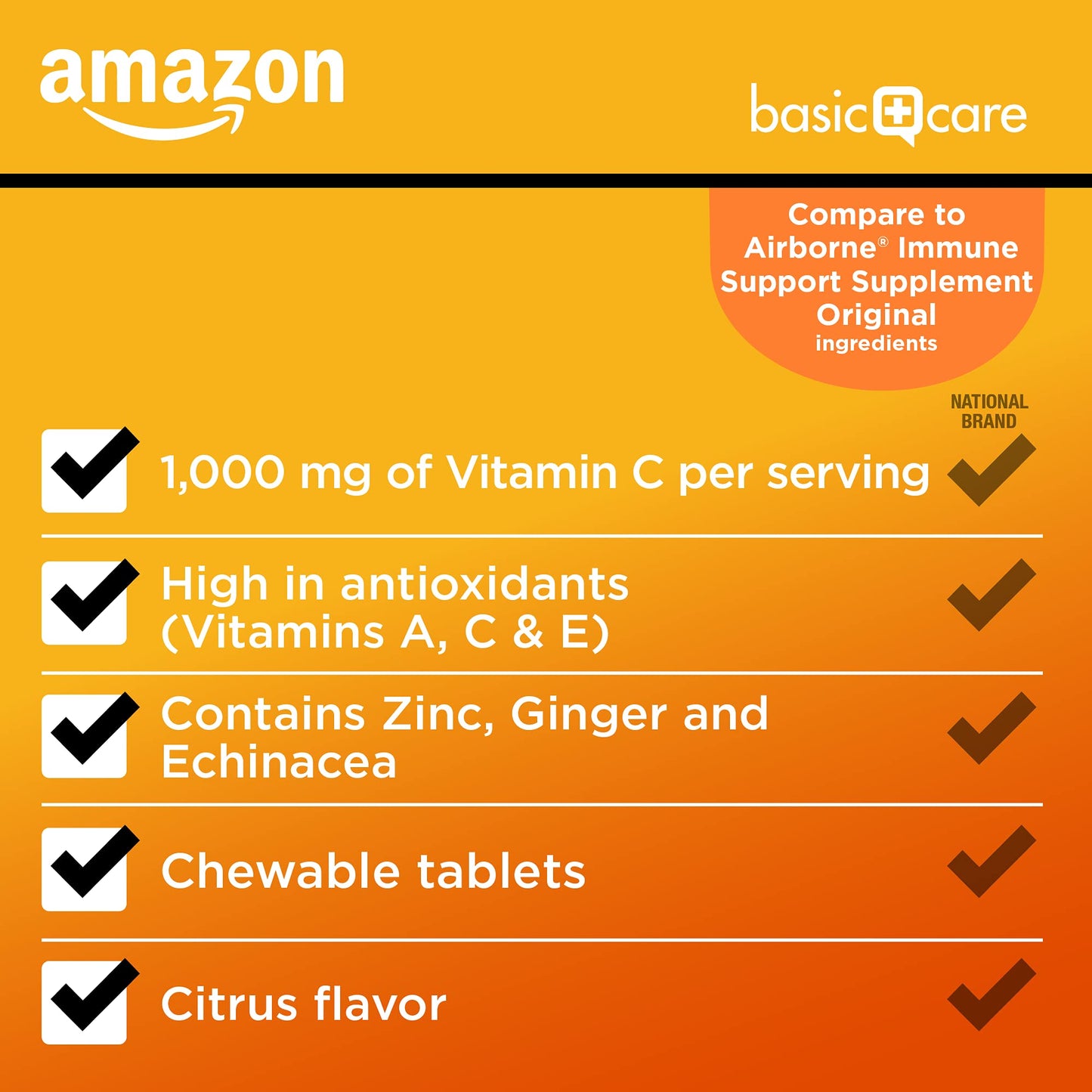 Amazon Basic Care Immune Support Citrus Chewable Tablets with Antioxidants, Vitamin D and Immune System Support, 32 Count