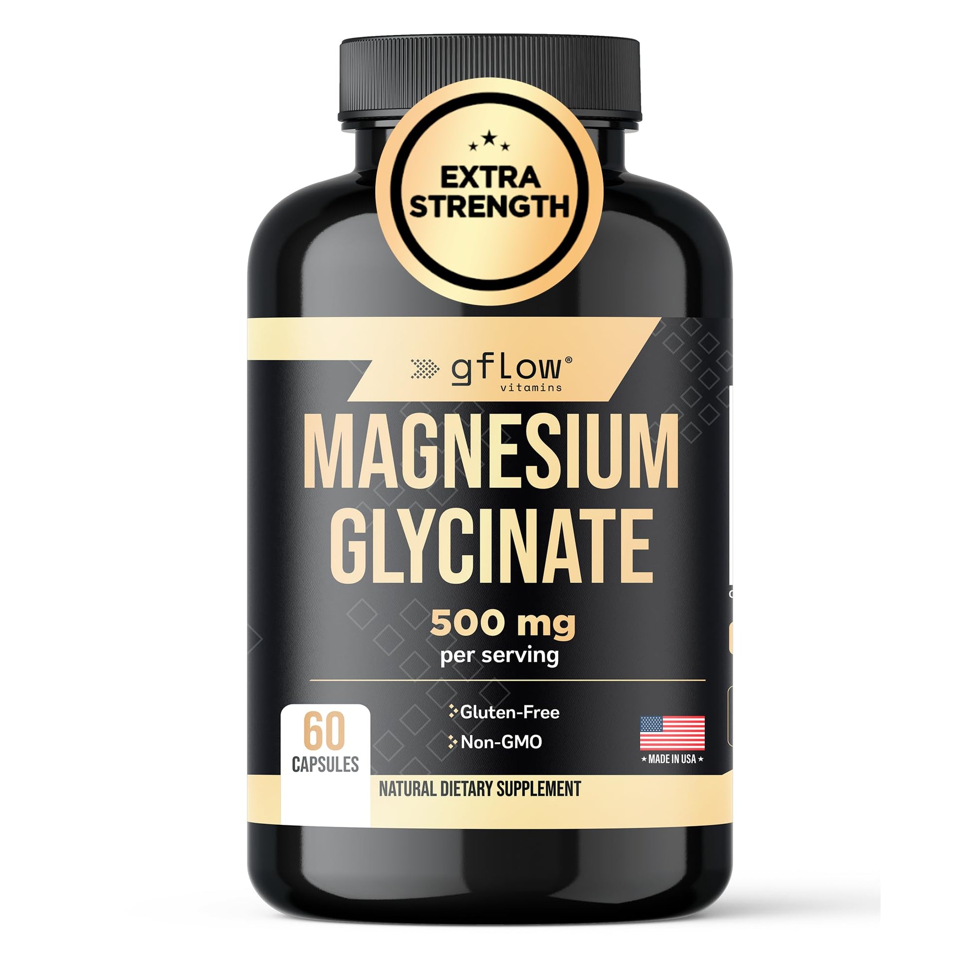 Gflow Vitamins Magnesium Glycinate Supplement for Calm and Sleep Capsules, 60 Count