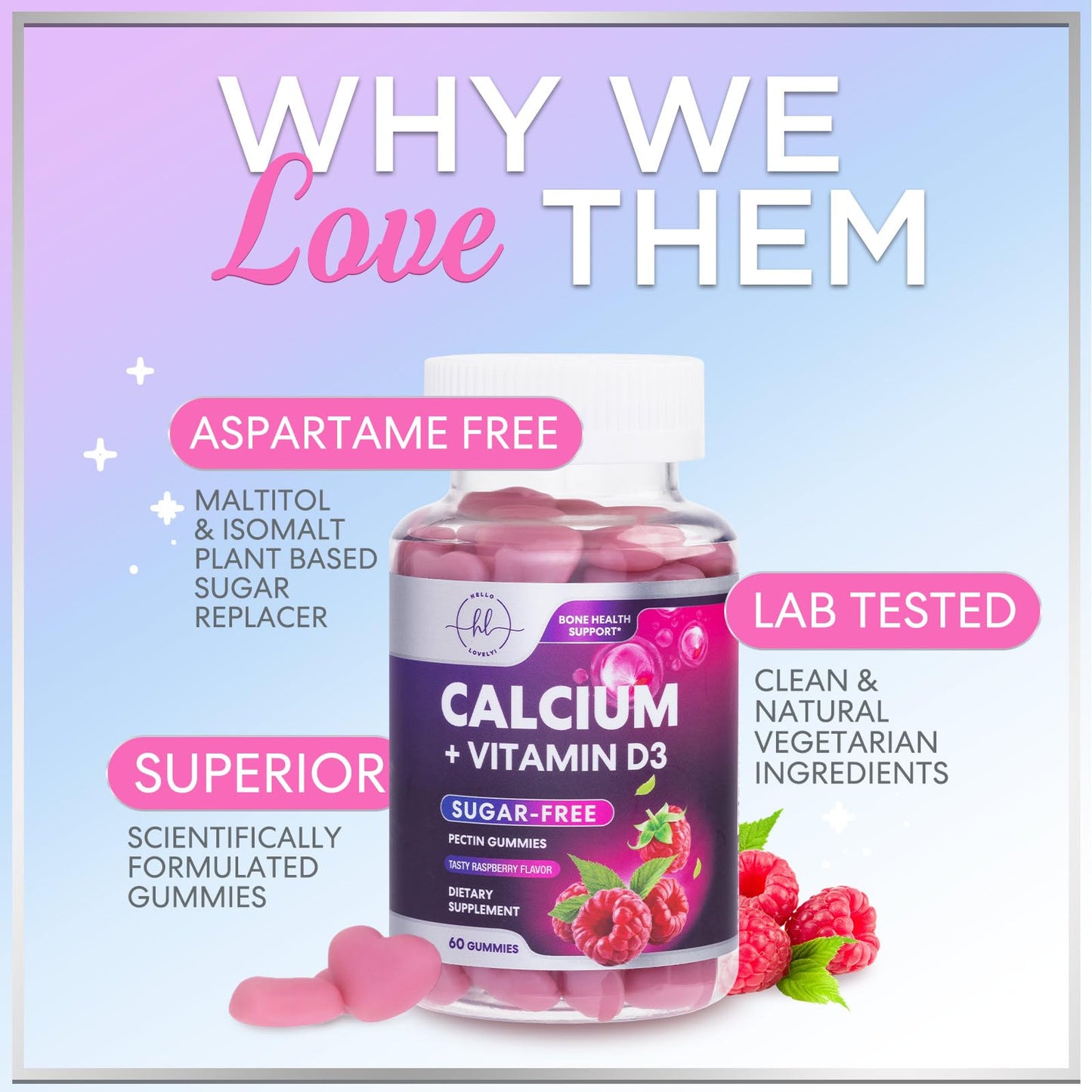 Hello Lovely! Calcium Supplement Gummies with Vitamin D3, 60 Count