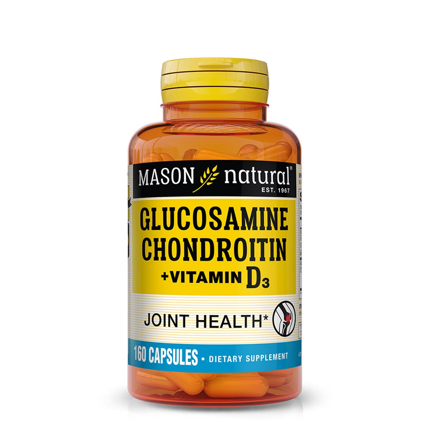 MASON NATURAL Glucosamine Chondroitin Plus Vitamin D3 - Supports Joint and Bone Health, Improved Mobility and Flexibility, Capsule, 160 Capsules