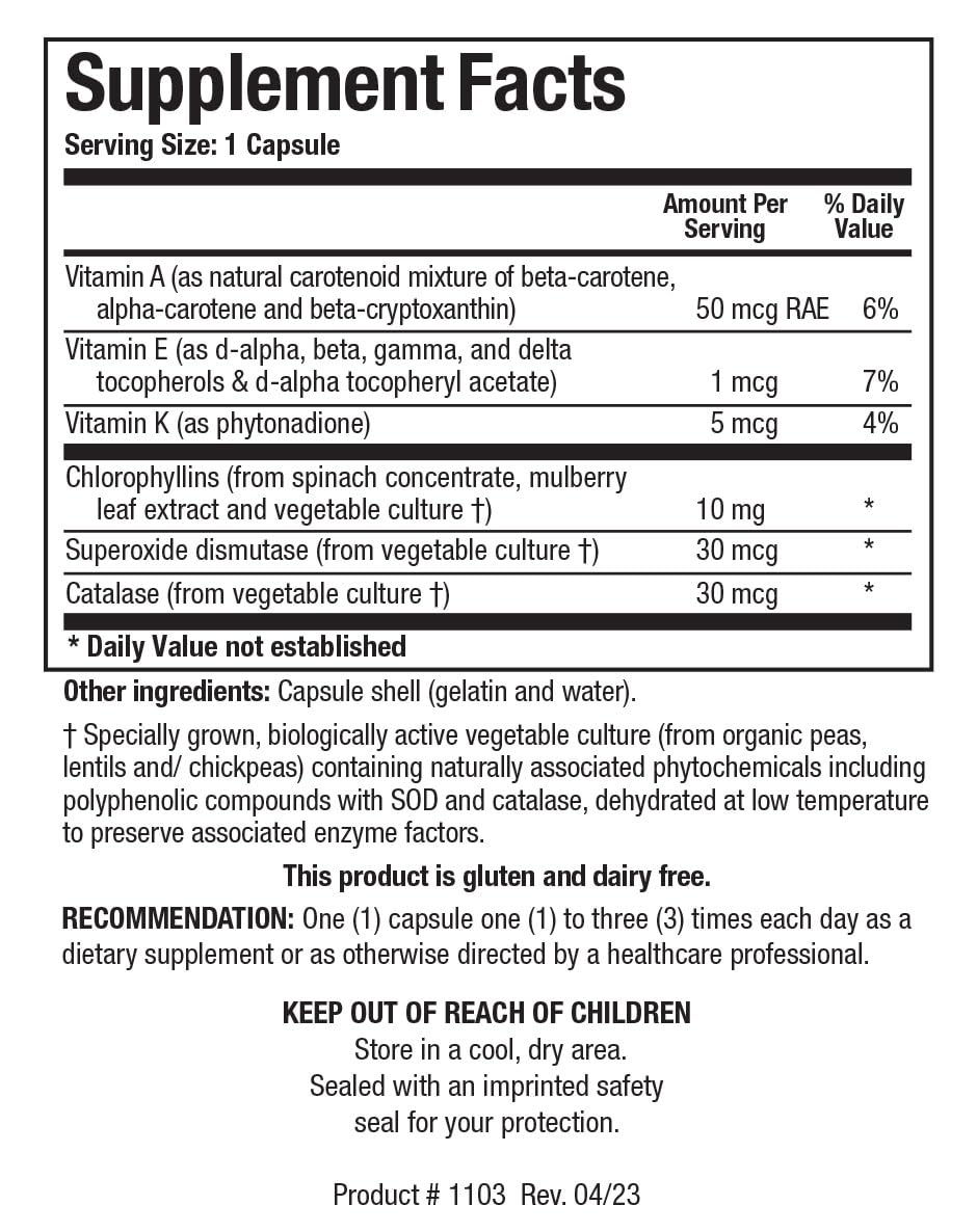 BIOTICS RESEARCH Chlorocaps Chlorophyllins, Vitamins, SOD & Catalase, Good Source of Magnesium 90 Capsules