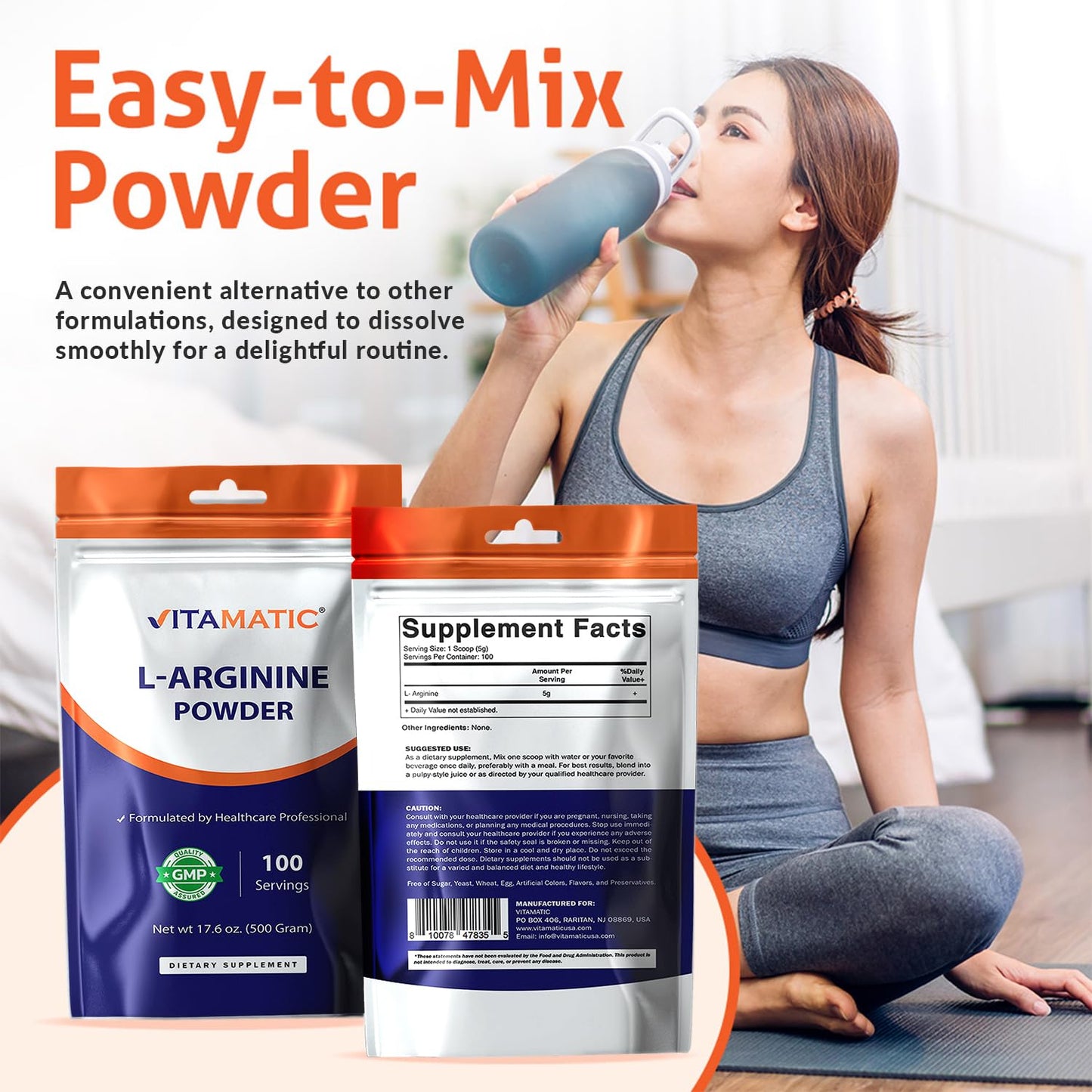 Vitamatic L-Arginine Pure Powder 100 Servings