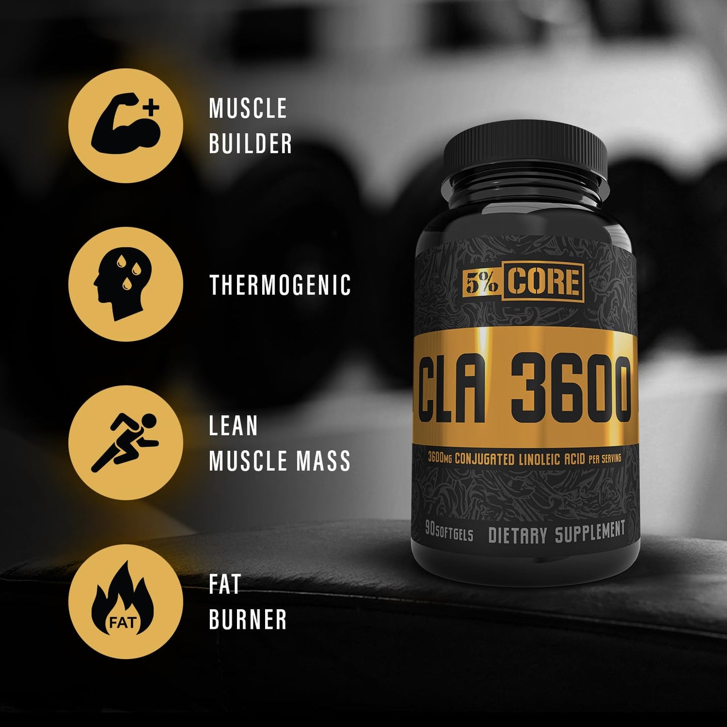 5% Nutrition Core CLA Supplement for Weight Loss, Metabolism Support & Muscle Preservation Softgels, 90 Count
