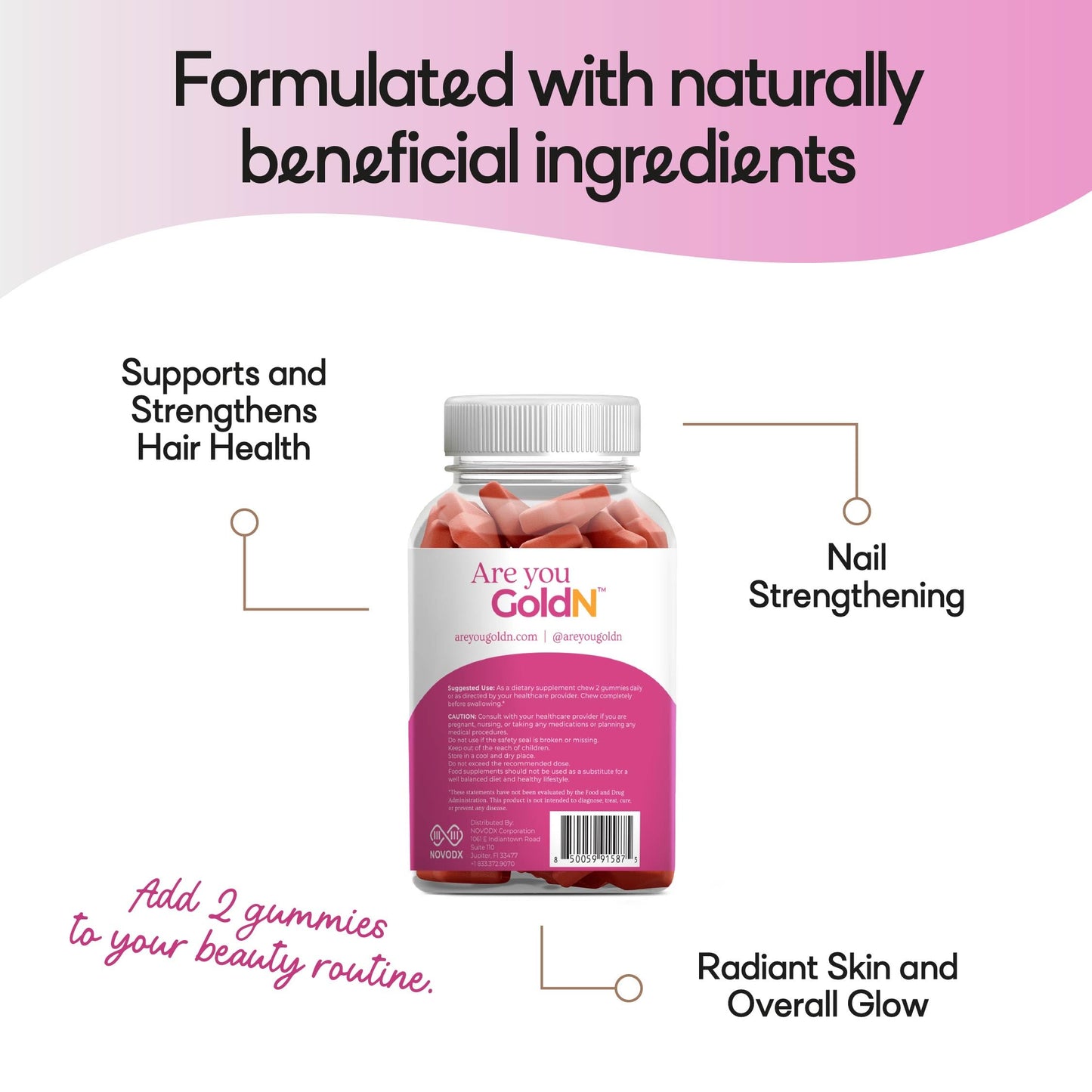 GOLDN Hair, Skin & Nails Premium Gummies with Collagen Chewable 60 Gummies