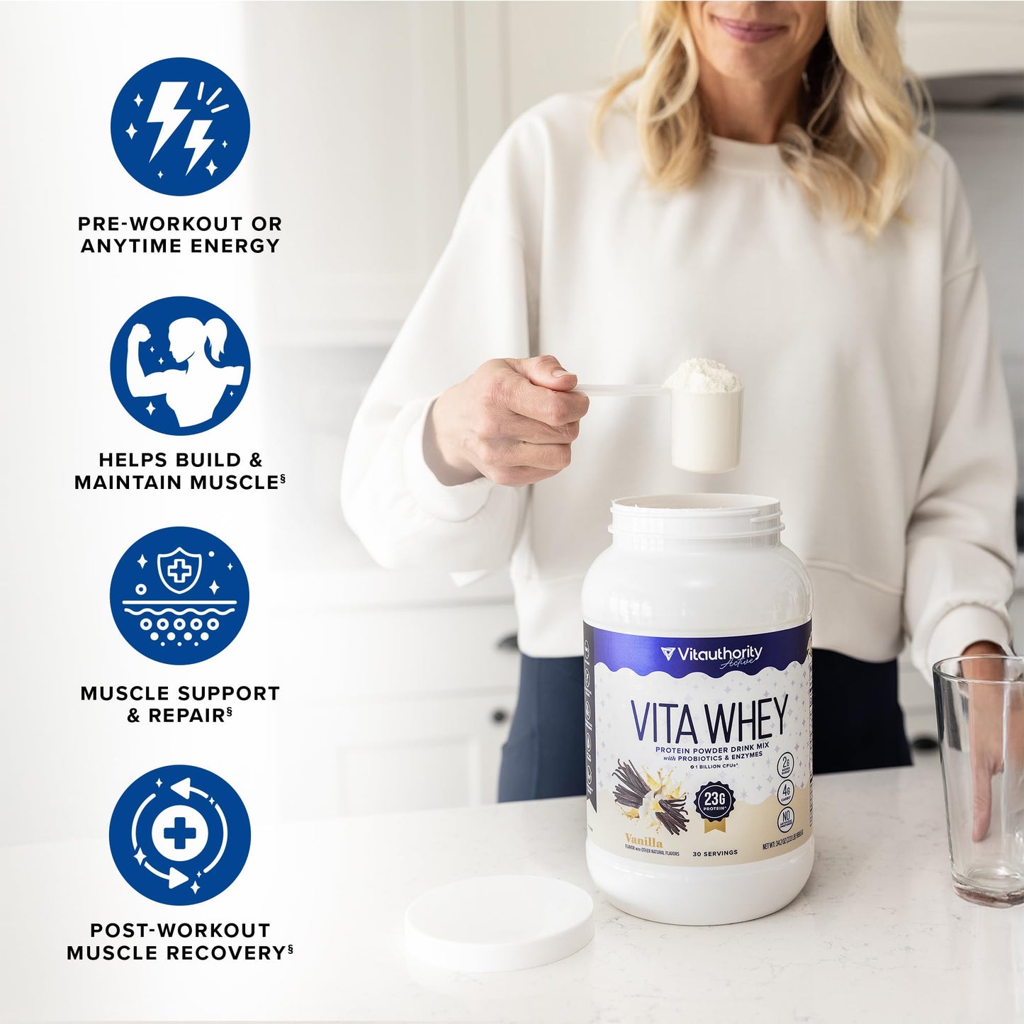 Vitauthority Whey Protein Powder for Women - Whey Isolate with Probiotics & Enzymes, Salted Caramel, 2.2 lb (35.2 oz)