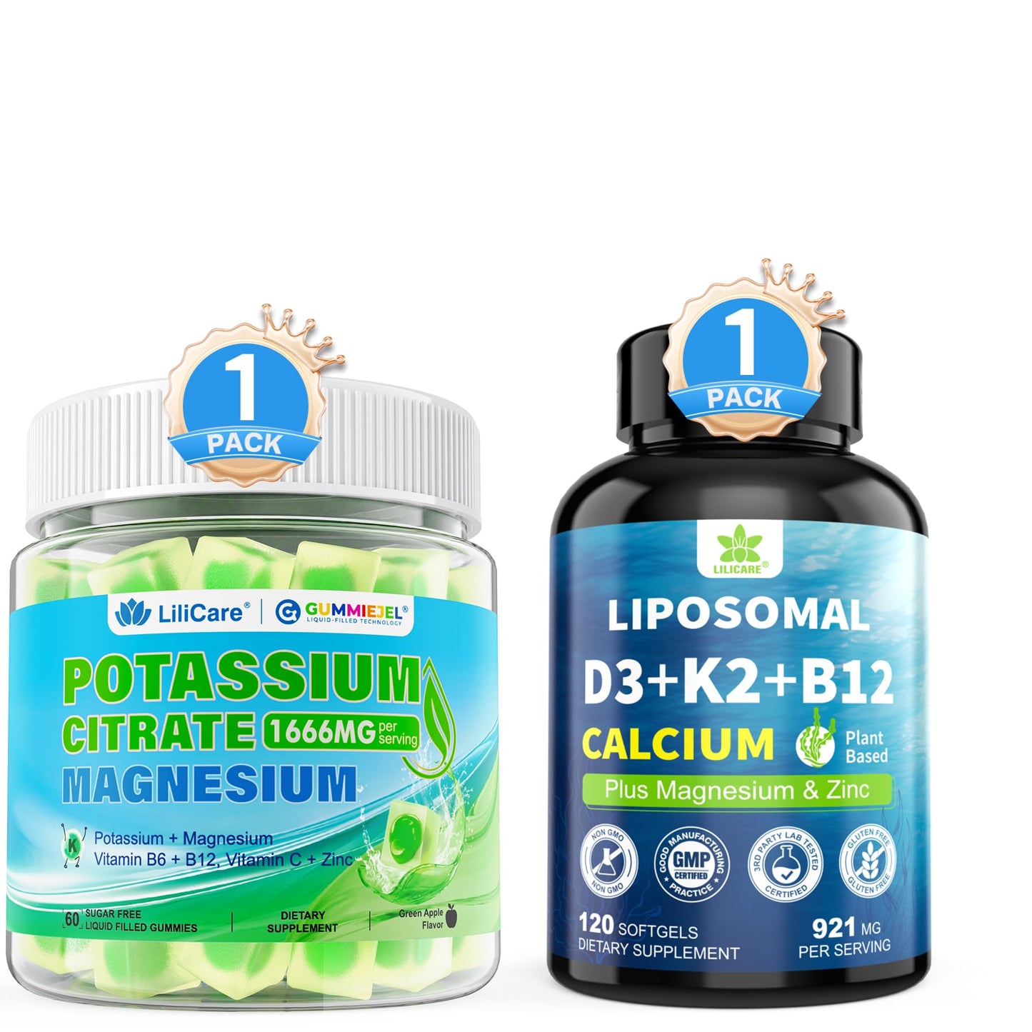 LILICARE Calcium D3 K2 Magnesium Zinc Gummies, 180 Count