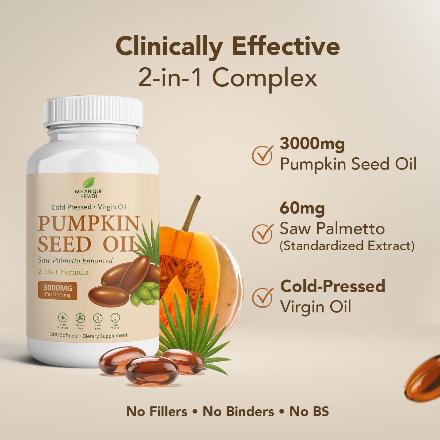 Botanique Heaven High Strength Pumpkin Seed Oil with Saw Palmetto 300 Capsules