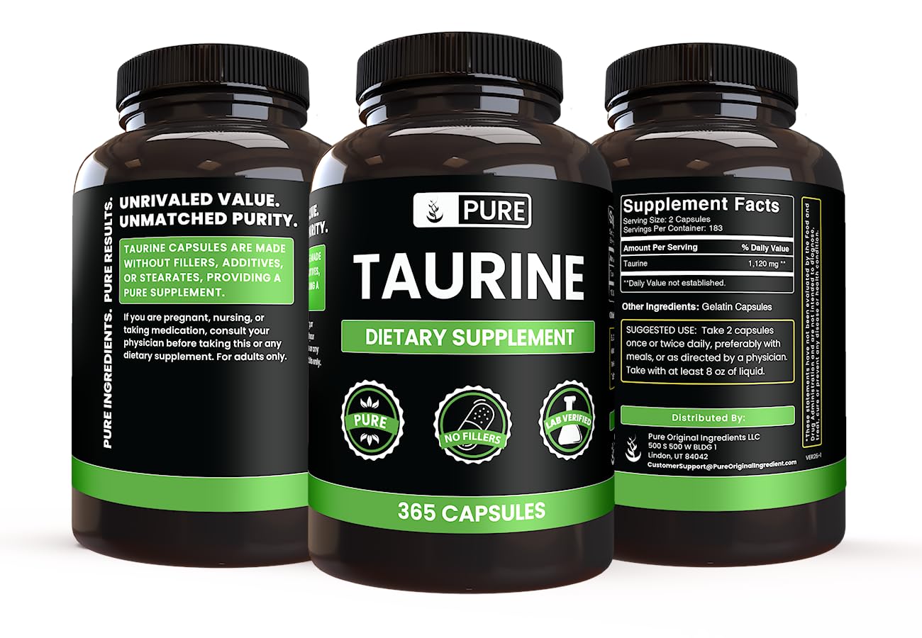 PURE ORIGINAL INGREDIENTS Taurine Capsules 365 Capsules