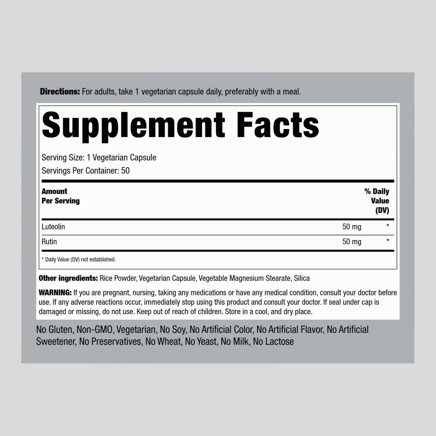 Piping Rock Luteolin Complex with Rutin Supplement Capsules, 50 Count