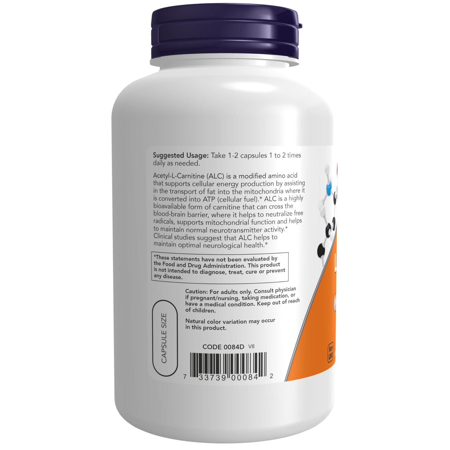 NOW Foods Acetyl-L Carnitine 500 mg Capsules, 200 Count