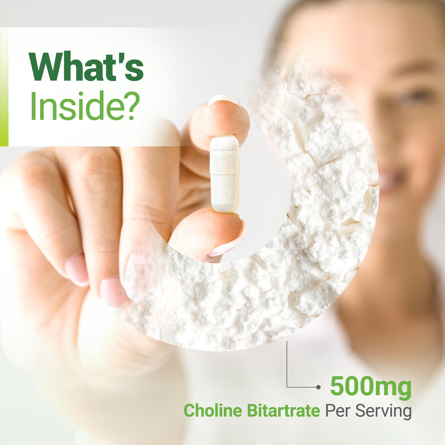 Nested Naturals Choline Bitartrate 500mg Per Serving - High Potency Choline Supplements - Prenatal Maternal & Fetal Health - 100% Vegan & Non-GMO - 180 Capsules