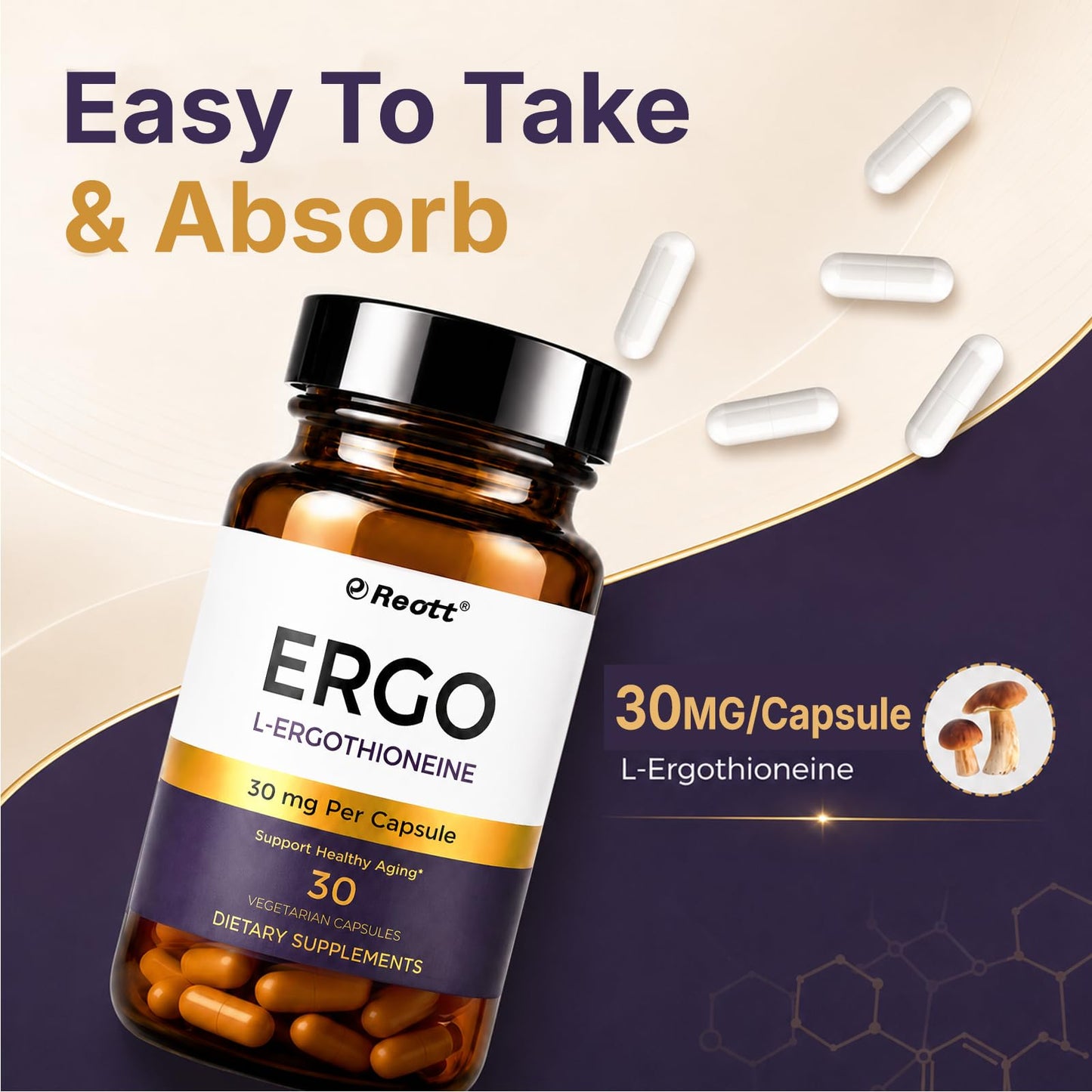 REOTT Ergothioneine Capsules, 30 Count