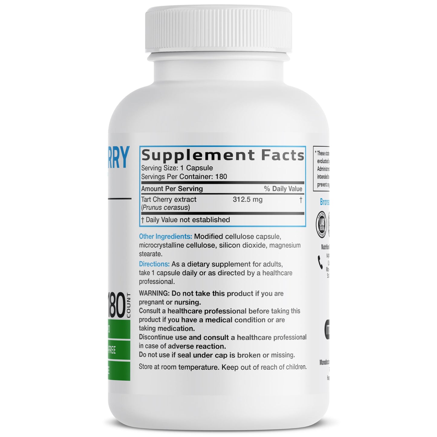Bronson Tart Cherry Extract Capsules with Antioxidants and Flavonoids Non-GMO, 180 Count