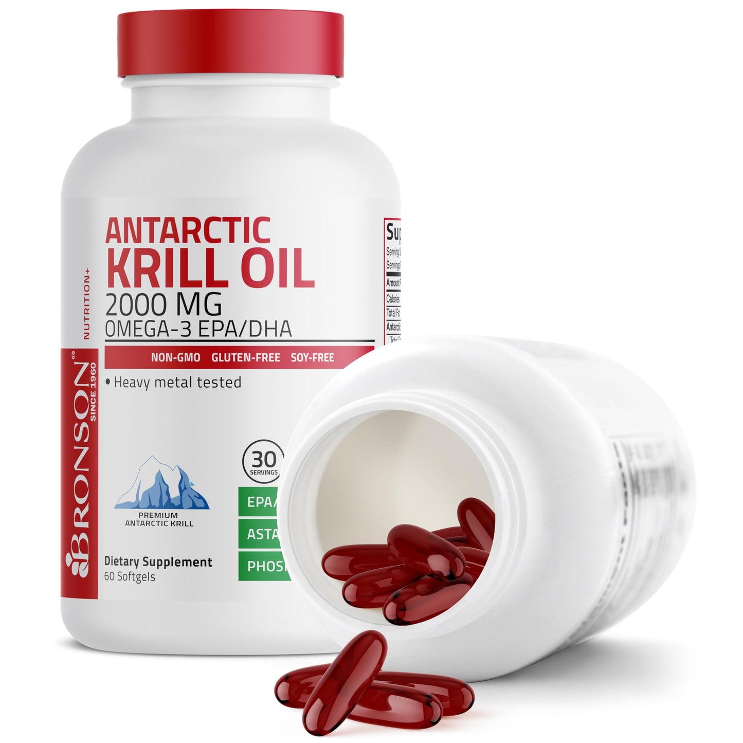 Bronson Antarctic Krill Oil 2000mg with Omega-3s EPA, DHA, Astaxanthin and Phospholipids Softgels 60