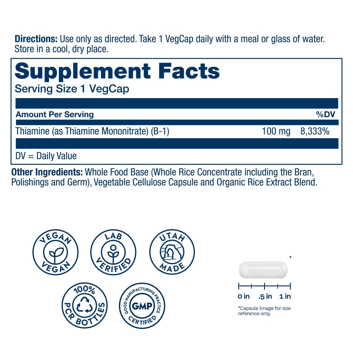 Solaray Vitamin B-1 100 mg Capsule, 100 Count