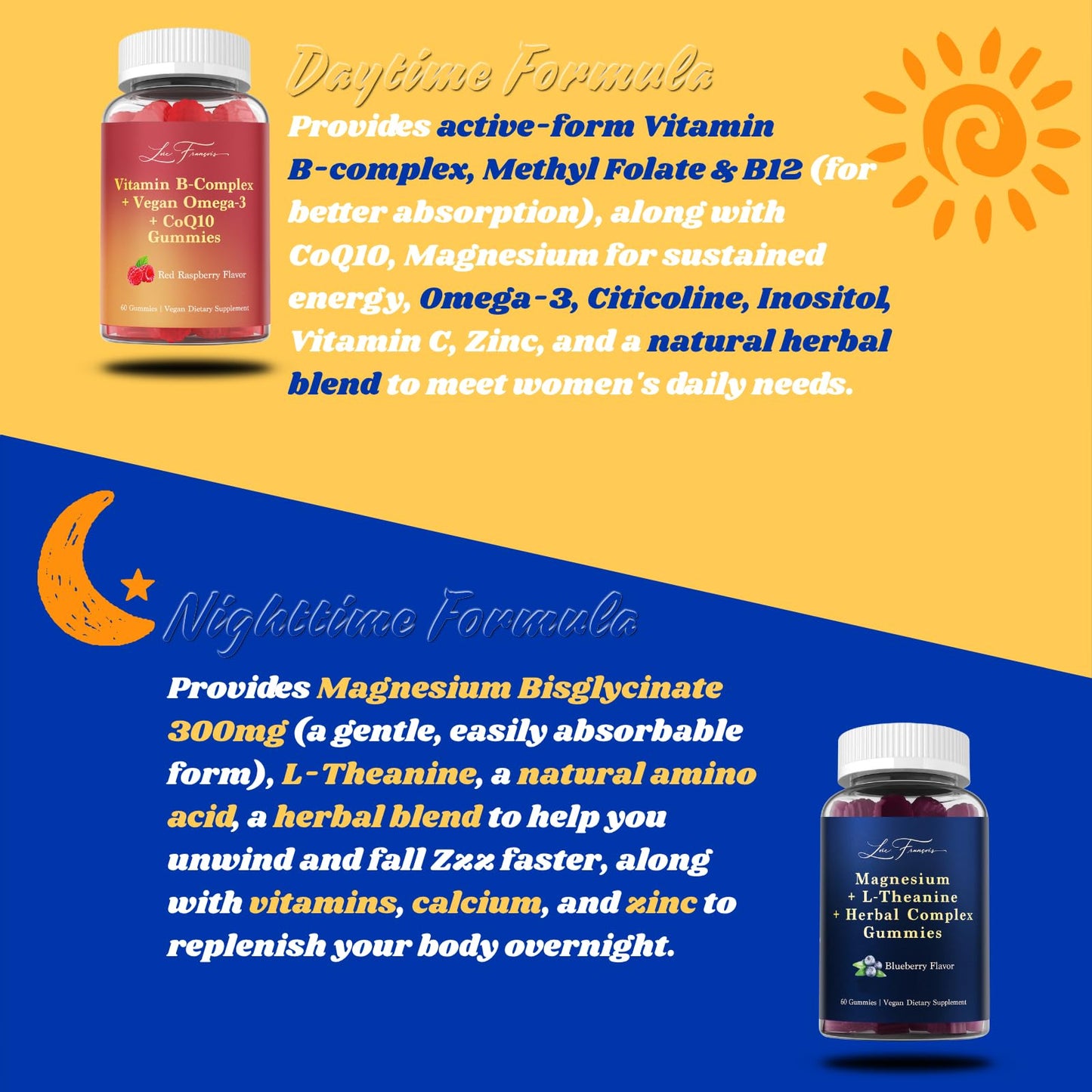 Loïc François Day & Night Multivitamin Gummies for Women 40+ 120 Gummies