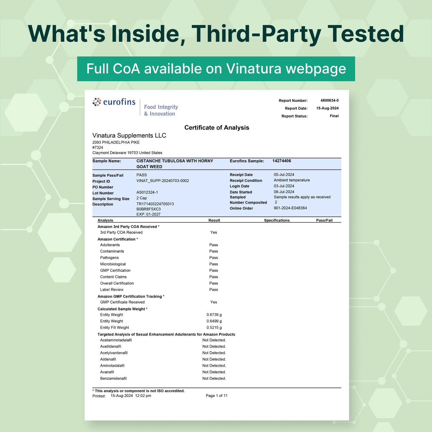 VINATURA Cistanche with Horny Goat Weed 60% Icariin - 1250mg per Serving Capsule, 60 Count
