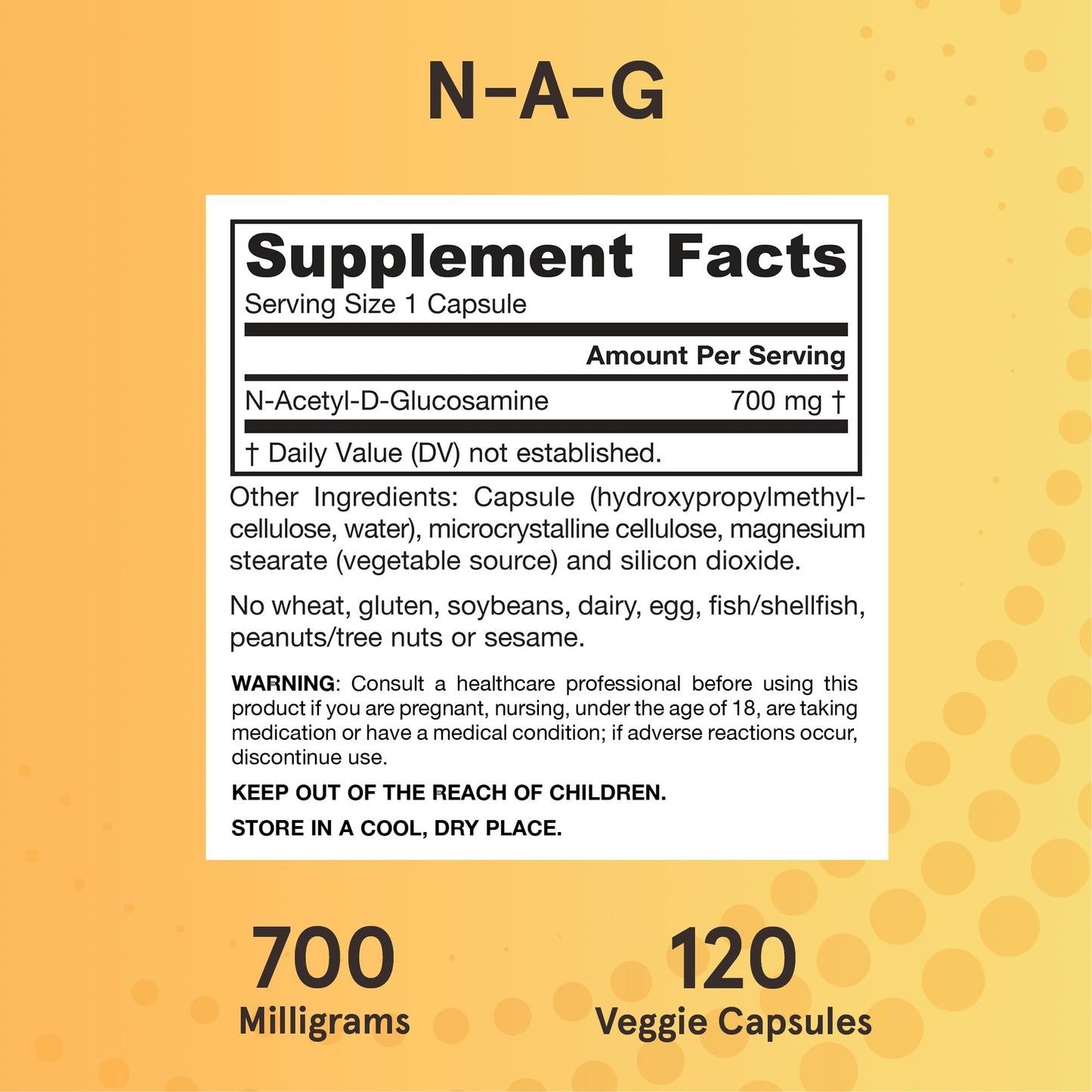 Jarrow Formulas N-A-G 700 mg N-Acetyl Glucosamine Capsules, 120 Count