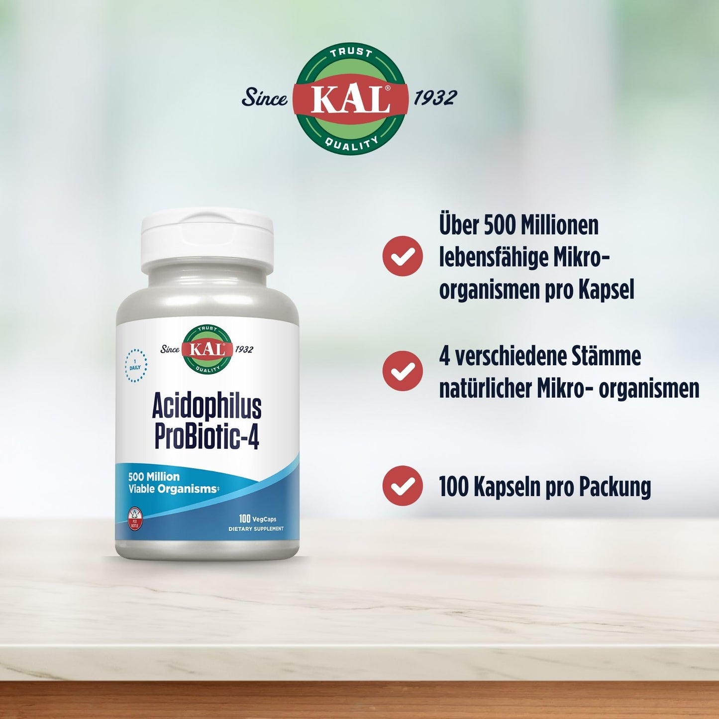 KAL Acidophilus ProBiotic-4 Capsules, 100 Count