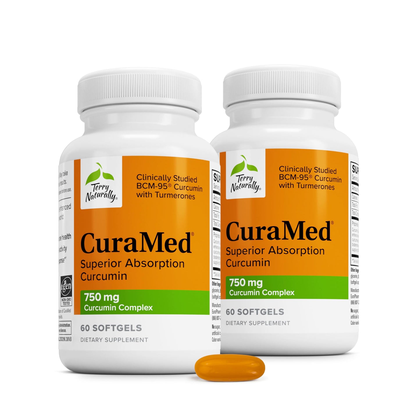 Terry Naturally CuraMed 750 mg BCM-95 Curcumin Supplement Brain, Heart and Liver Health Support High-Potency Turmeric Complex 120 Softgels