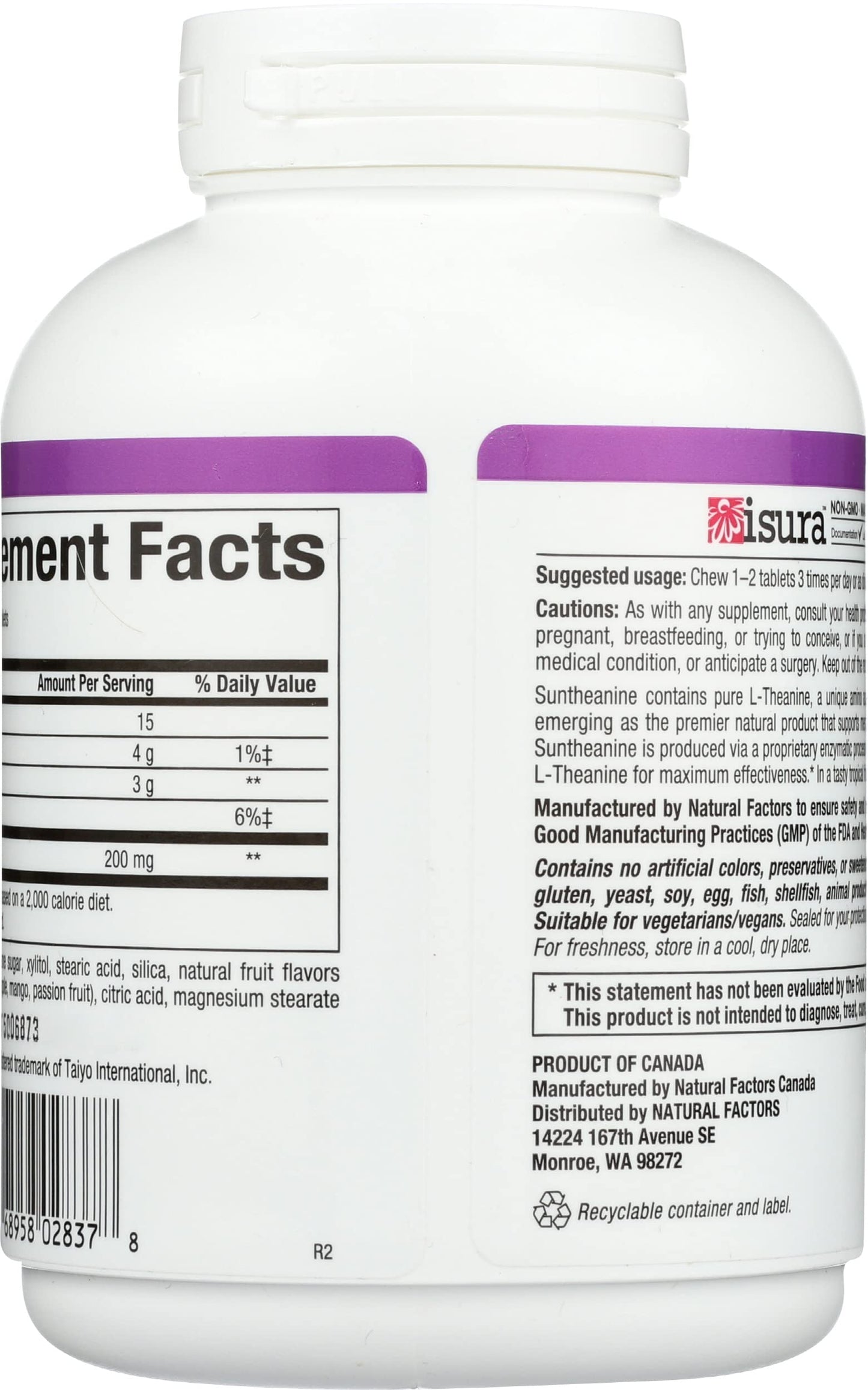 Natural Factors Stress-Relax Suntheanine L-Theanine 100 mg Tablet, 120 Tablets