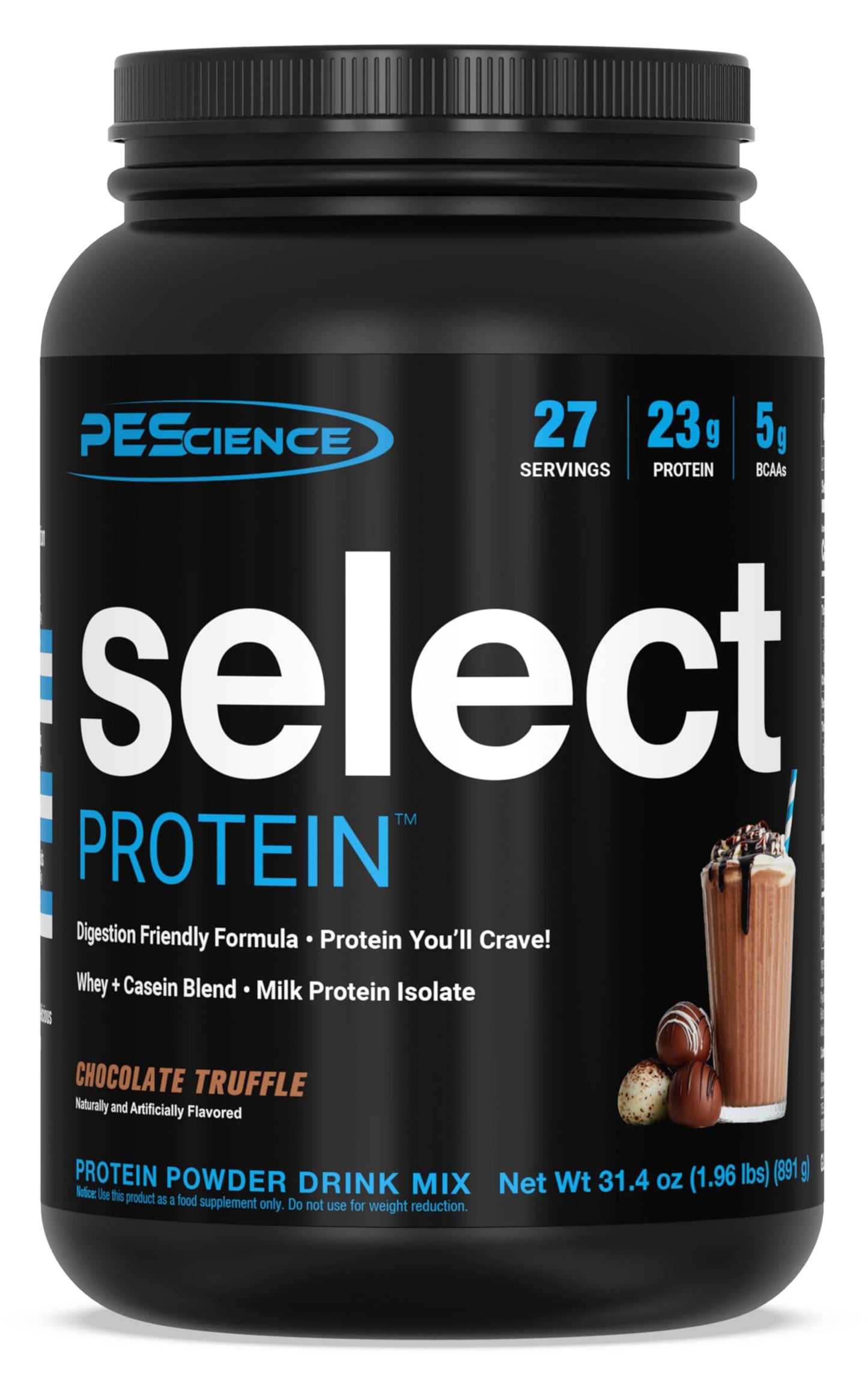 PEScience Select Protein Powder, Whey and Casein Blend, Lean Protein Powder for Women and Men, Low Calorie, Low Carb, Keto Friendly, Gluten Free, Chocolate Truffle, 27 Servings